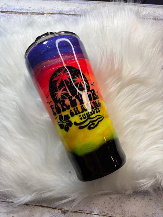 24 oz Tropical Sunset Glitter Tumbler