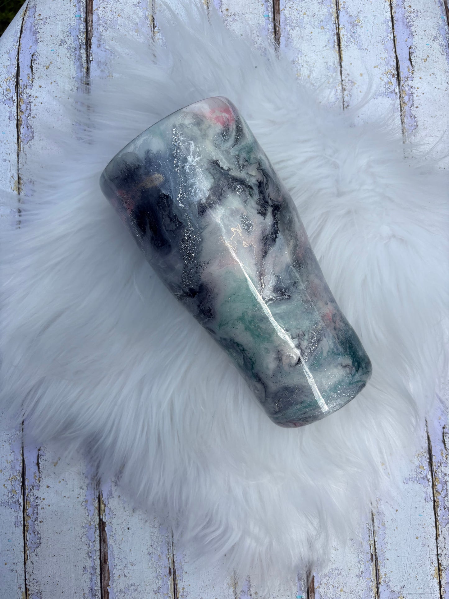 30 oz Modern Curve Faith Tumbler – Marble Epoxy Stainless Steel Cup with Silver Veining | One of a Kind Handmade