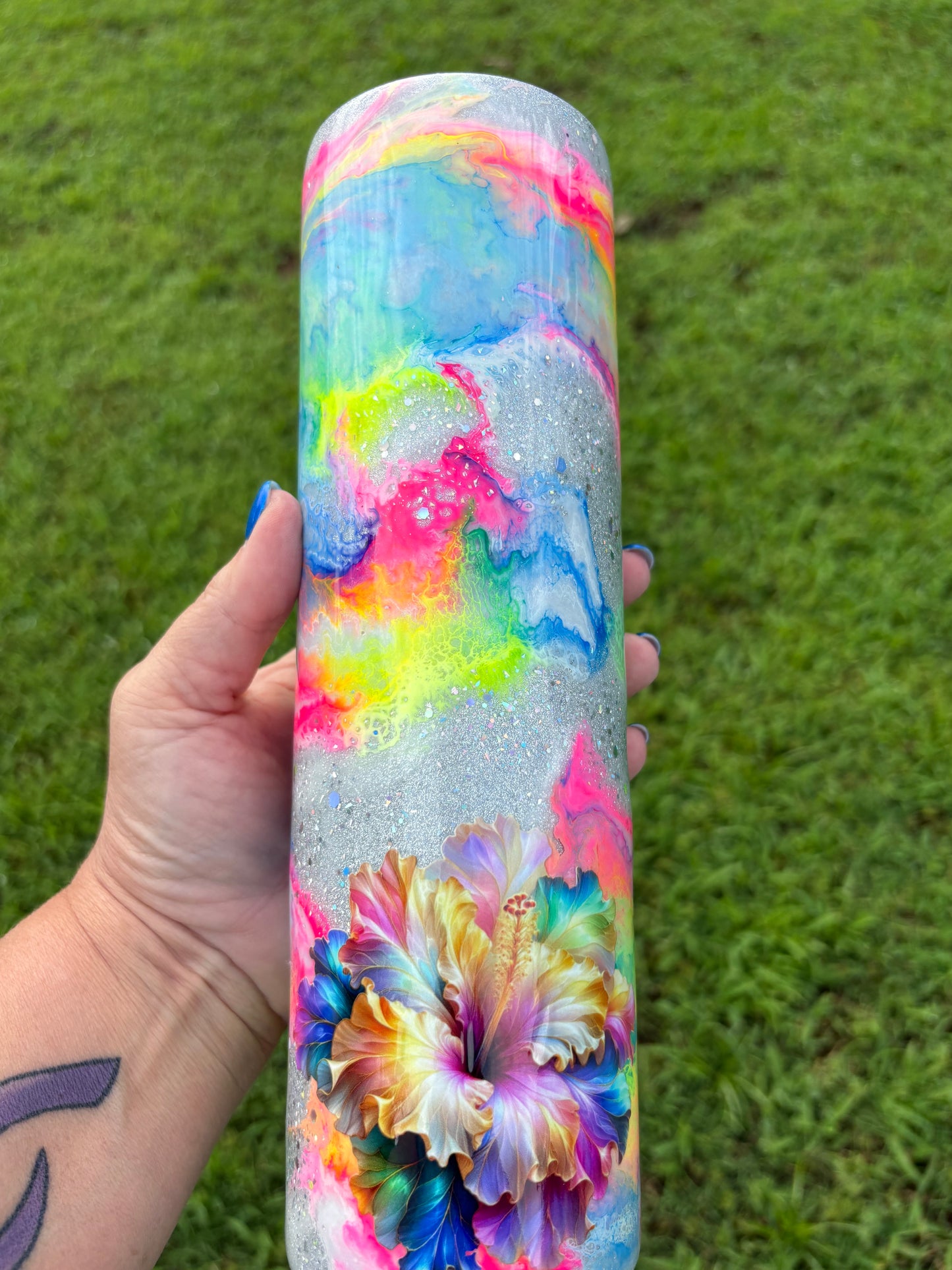 35 oz Tropical Feather & Hibiscus Skinny Tumbler