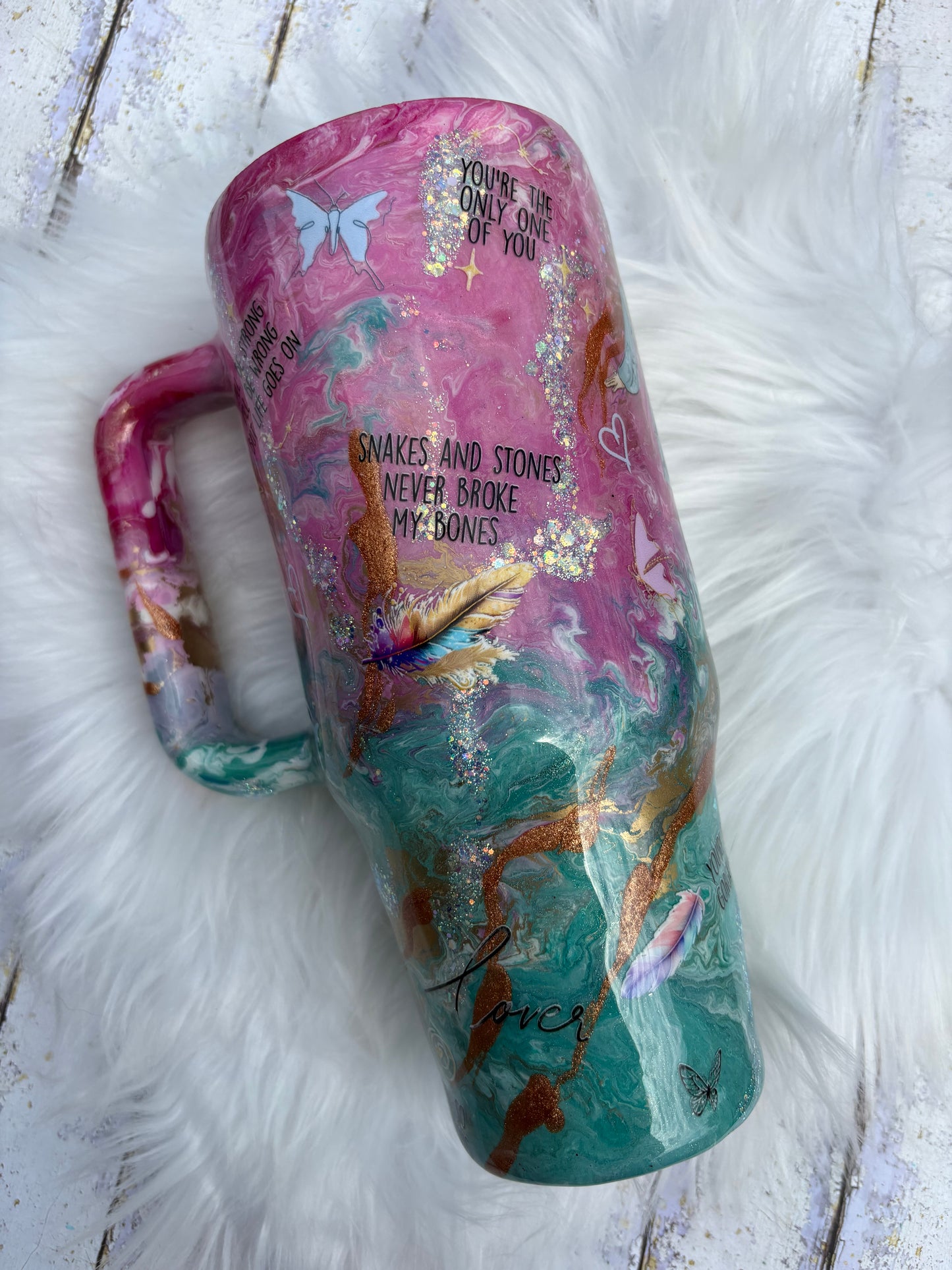 40 oz “Eras Inspired” Pink & Teal Glitter Tumbler