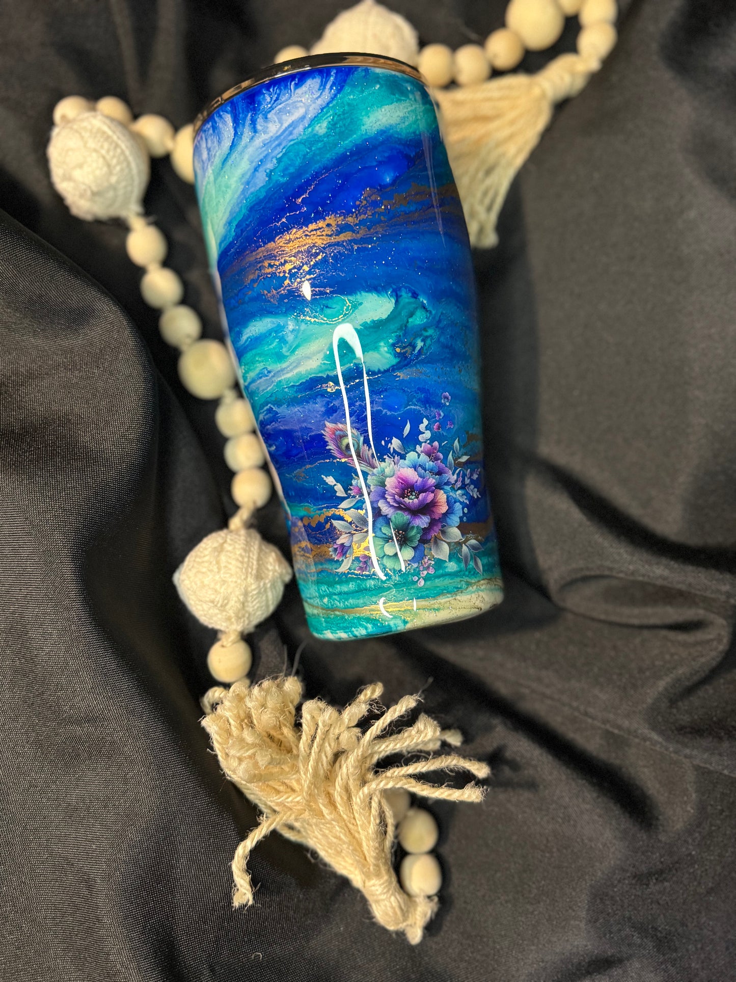 💙 30 oz Blue Jewel Ink Swirl Peacock Tumbler 💙