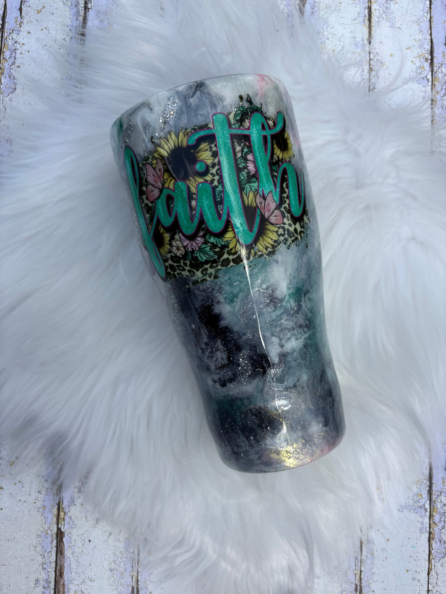 30 oz Modern Curve Faith Tumbler – Marble Epoxy Stainless Steel Cup with Silver Veining | One of a Kind Handmade