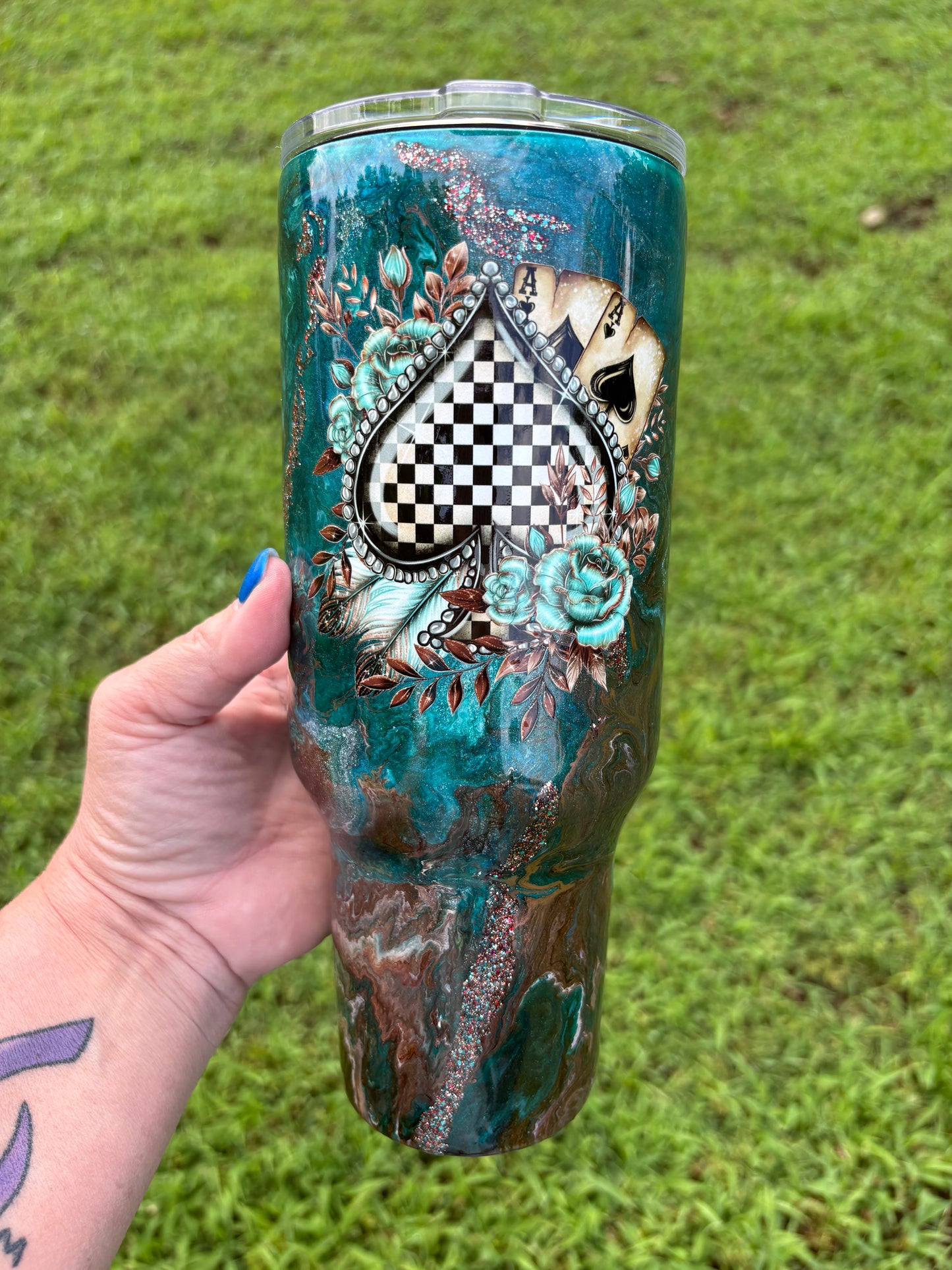 40 oz Western Spade & Turquoise Bootlace Curve Tumbler