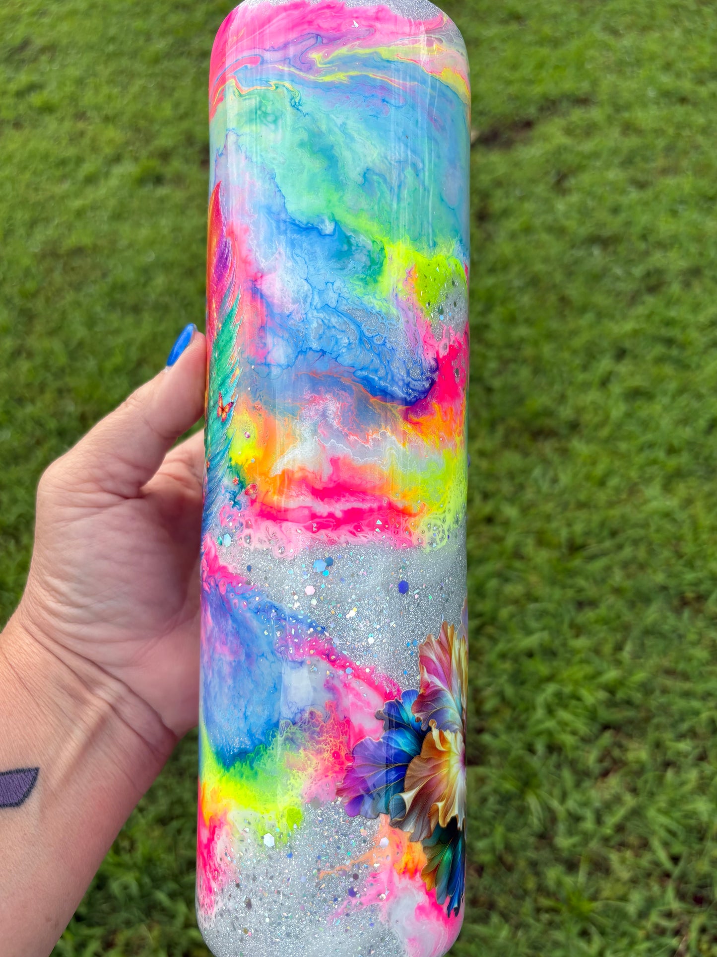 35 oz Tropical Feather & Hibiscus Skinny Tumbler