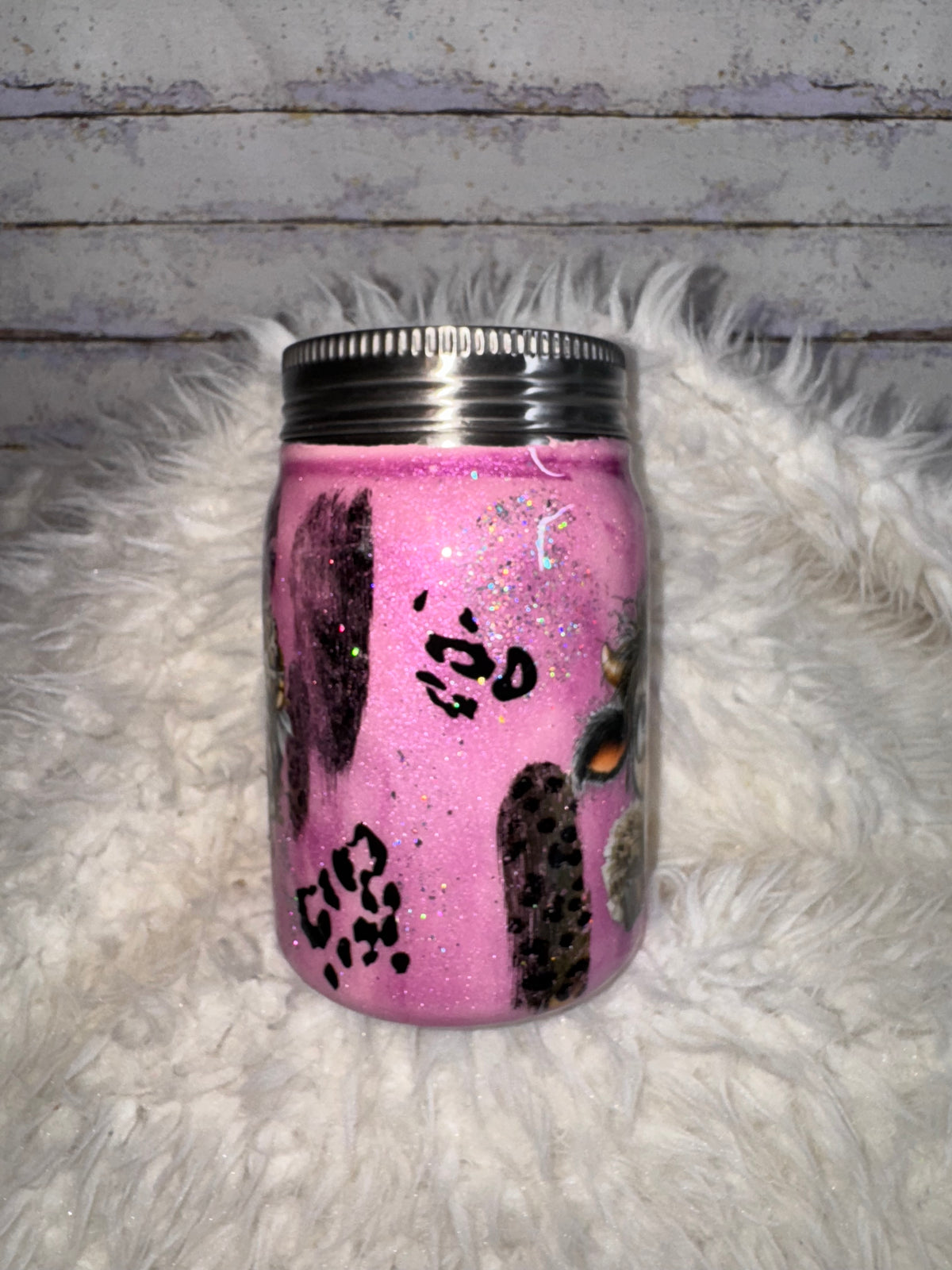 Pink Leopard Cow – 10 oz Stainless Steel Mason Jar Tumbler
