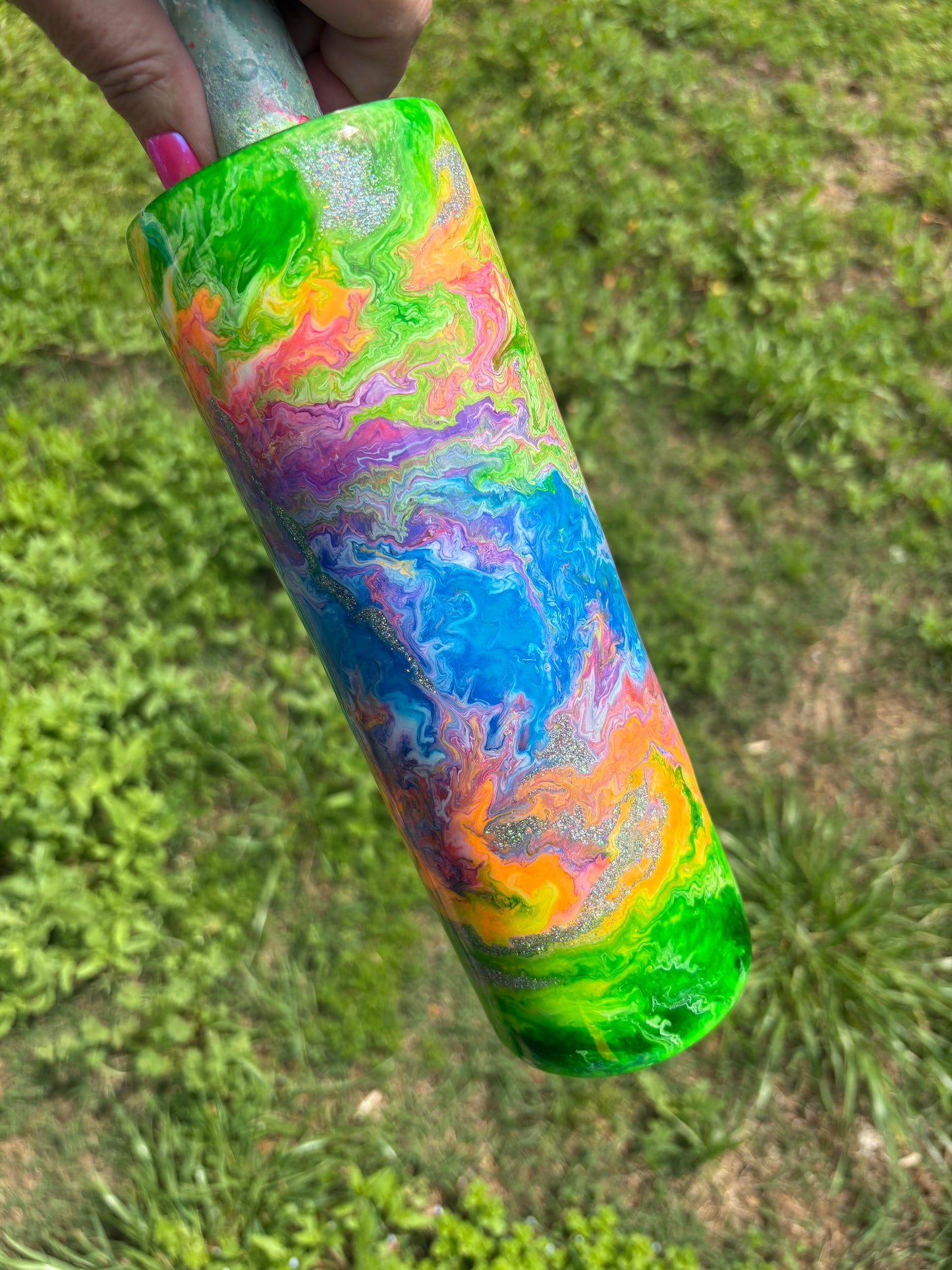 30 oz Custom Colorful Swirl Tumbler with Dual Lids