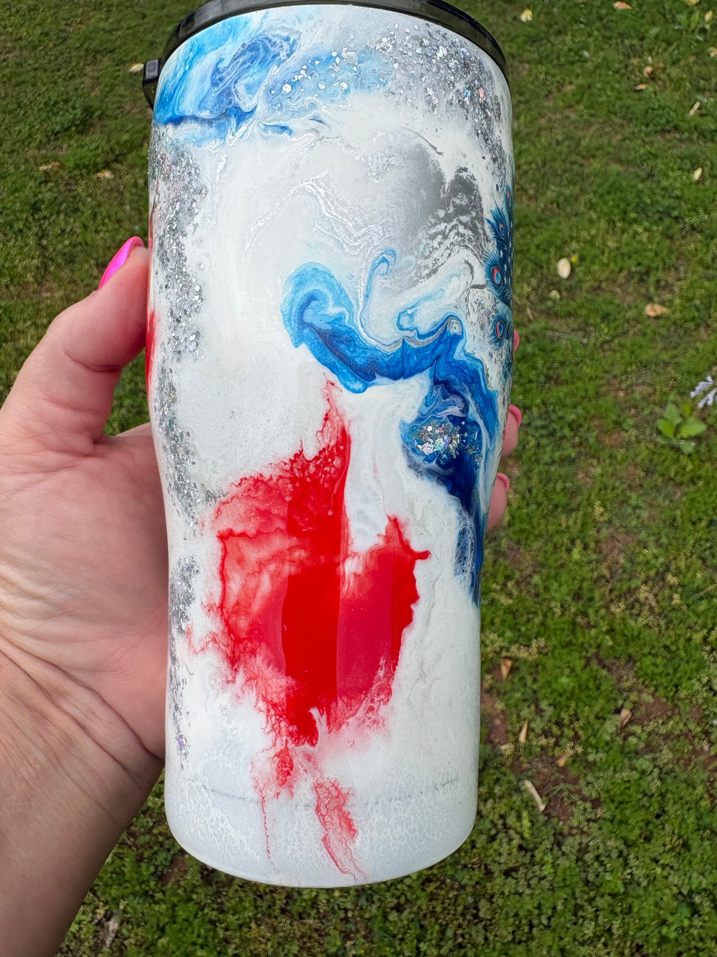🇺🇸✨ 20 oz “Red, White and Fabulous” Patriotic Peacock Tumbler ✨🇺🇸