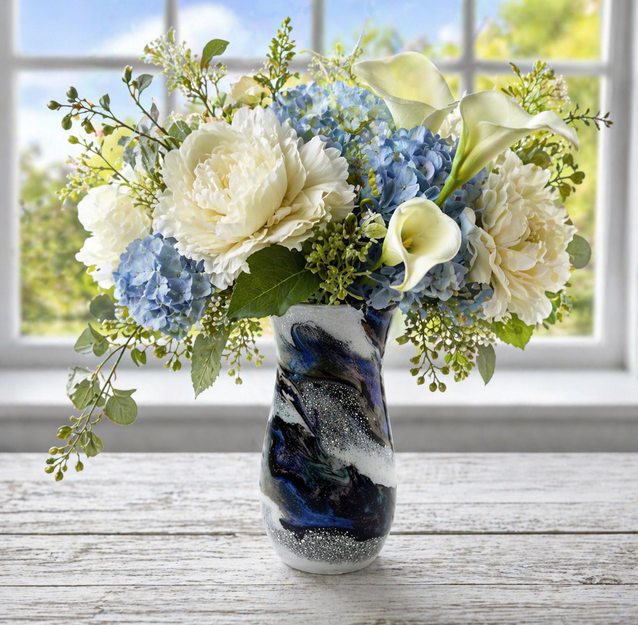 One of a Kind Handmade Decorative Vase – Shimmer Marble Design