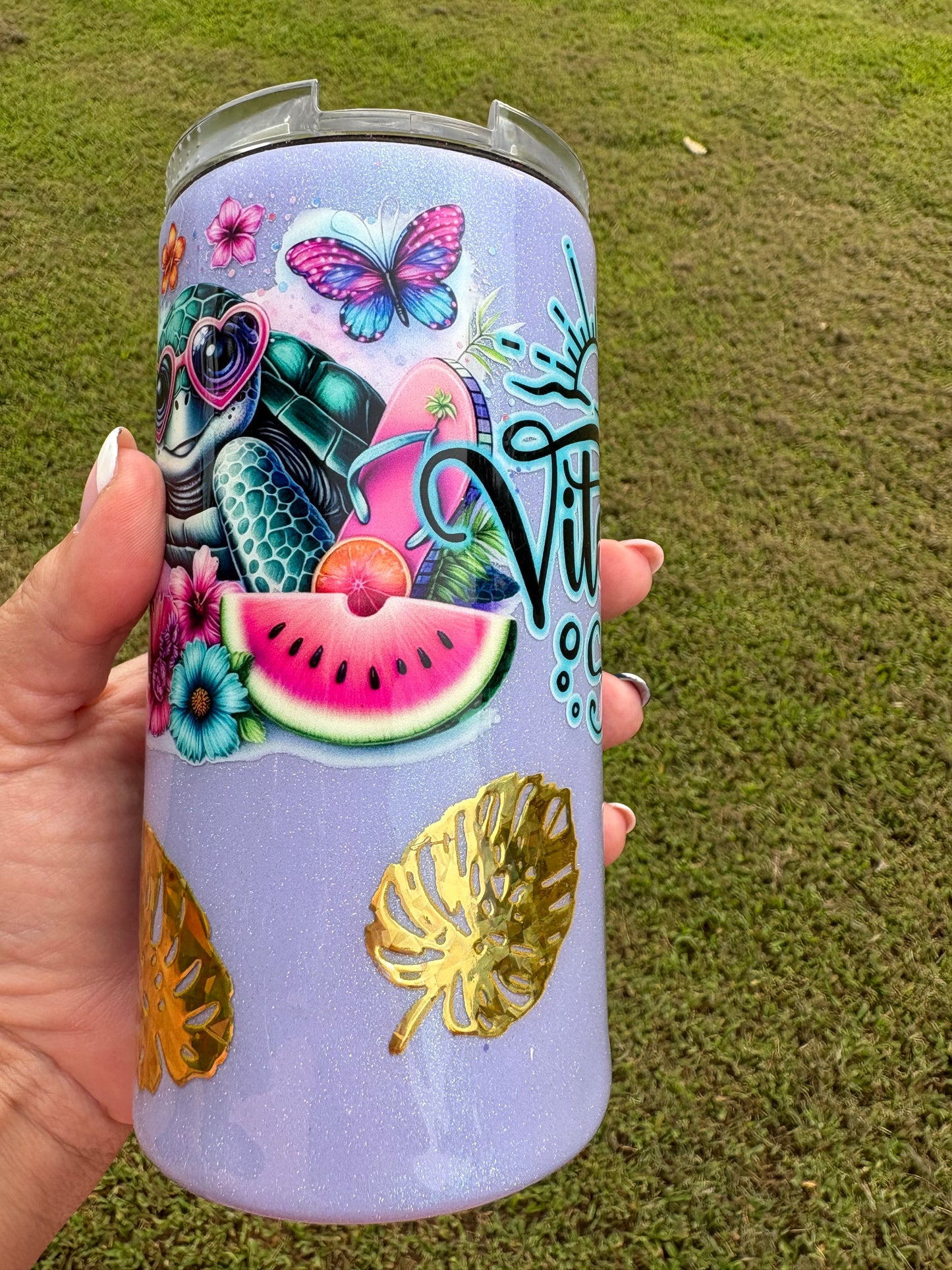 I Need Vitamin SEA Sea Turtle Skinny Tumbler | Handmade Tropical Beach Tumbler