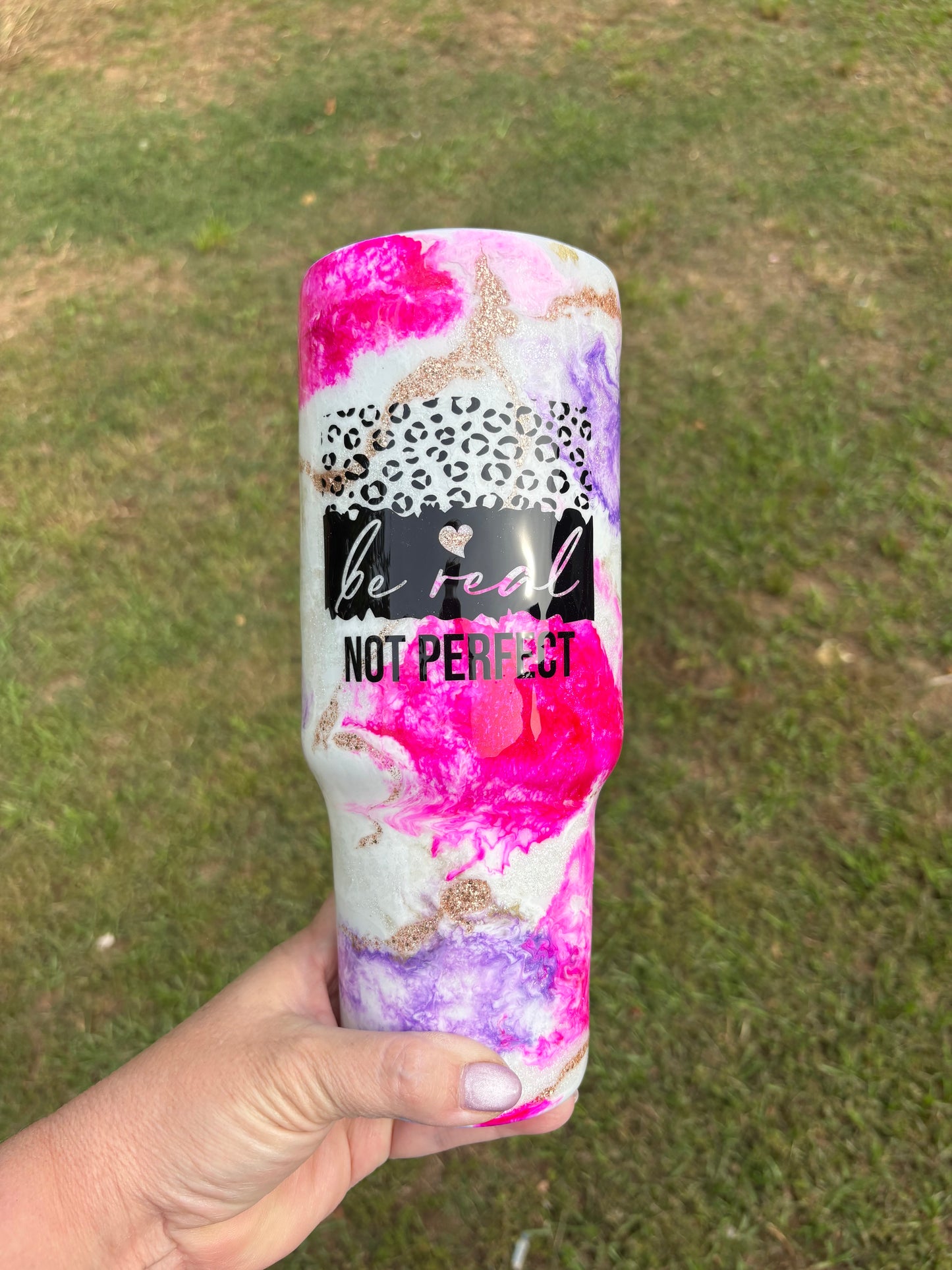 40 oz “Be Real Not Perfect” Handled Tumbler 💖✨