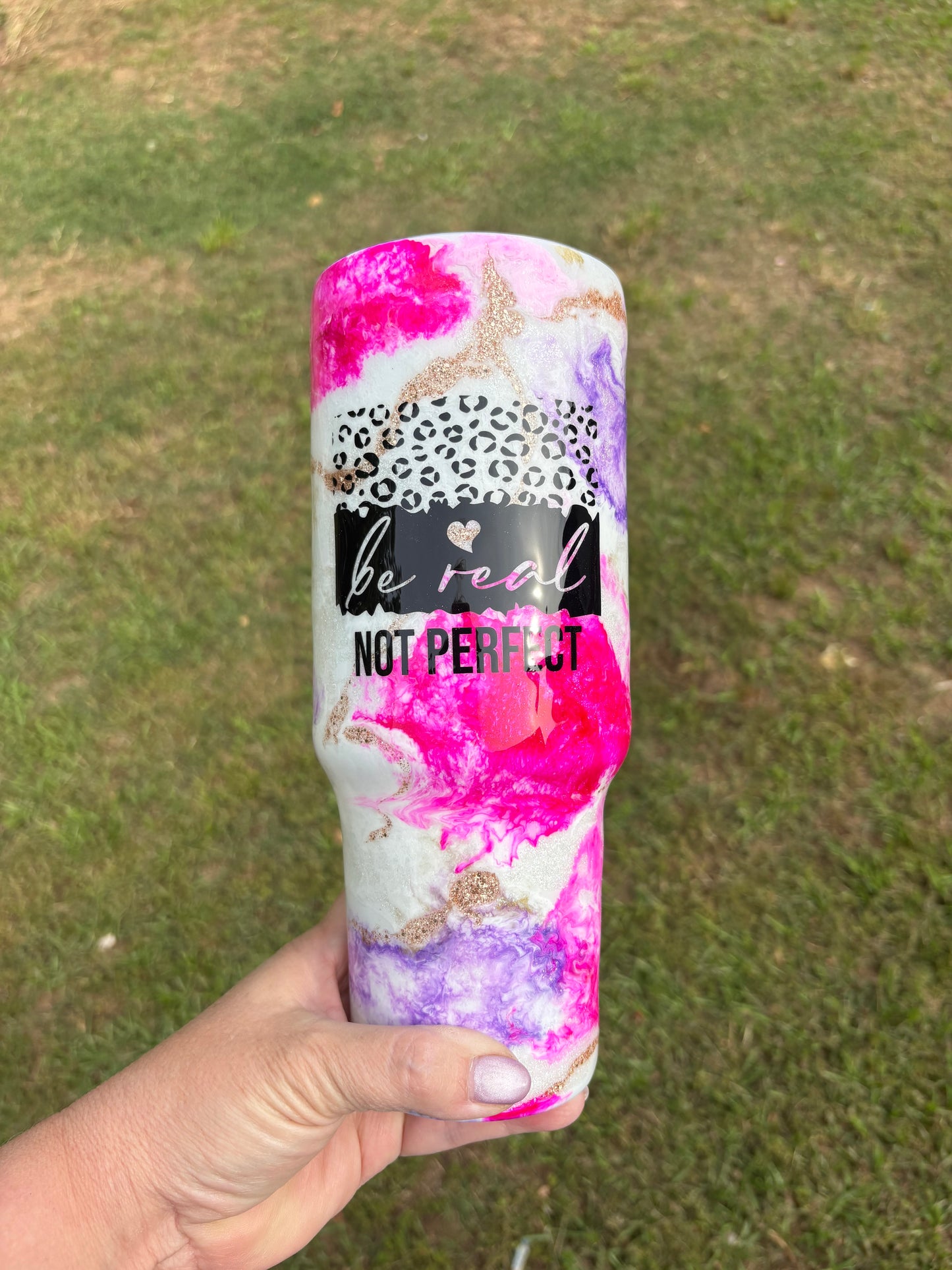 40 oz “Be Real Not Perfect” Handled Tumbler 💖✨