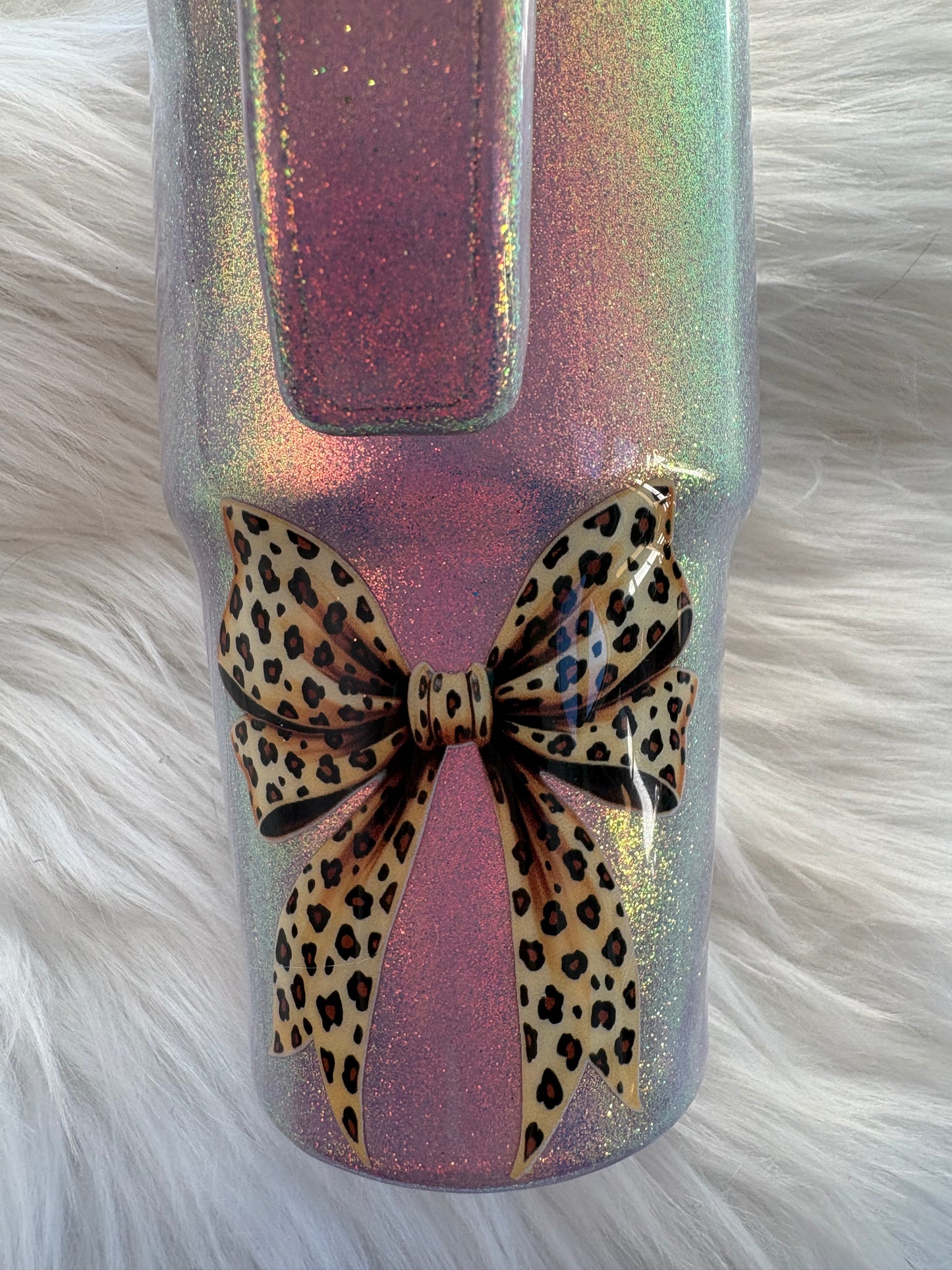 Leopard Bunny 30 oz Handled Glitter Tumbler