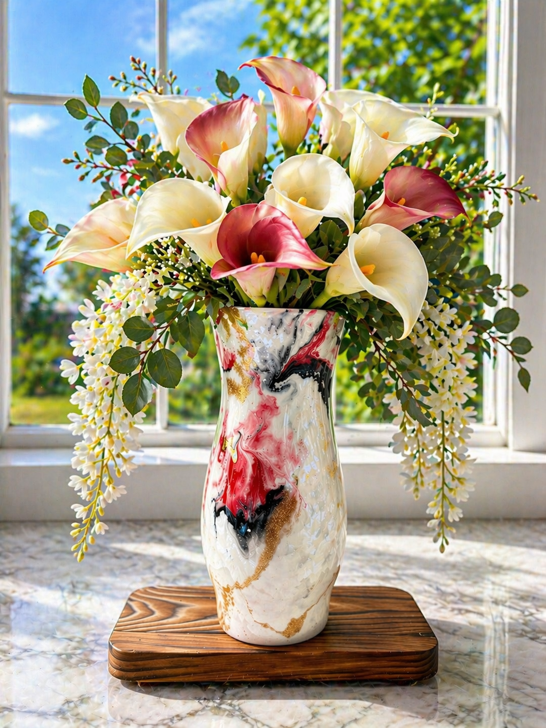 One of a Kind Handmade Decorative Vase – Red, Gold & Black Statement Piece