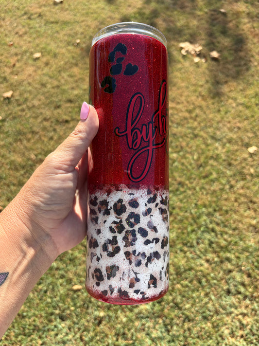 By His Grace Elegant Red Glitter & Leopard Tumbler
