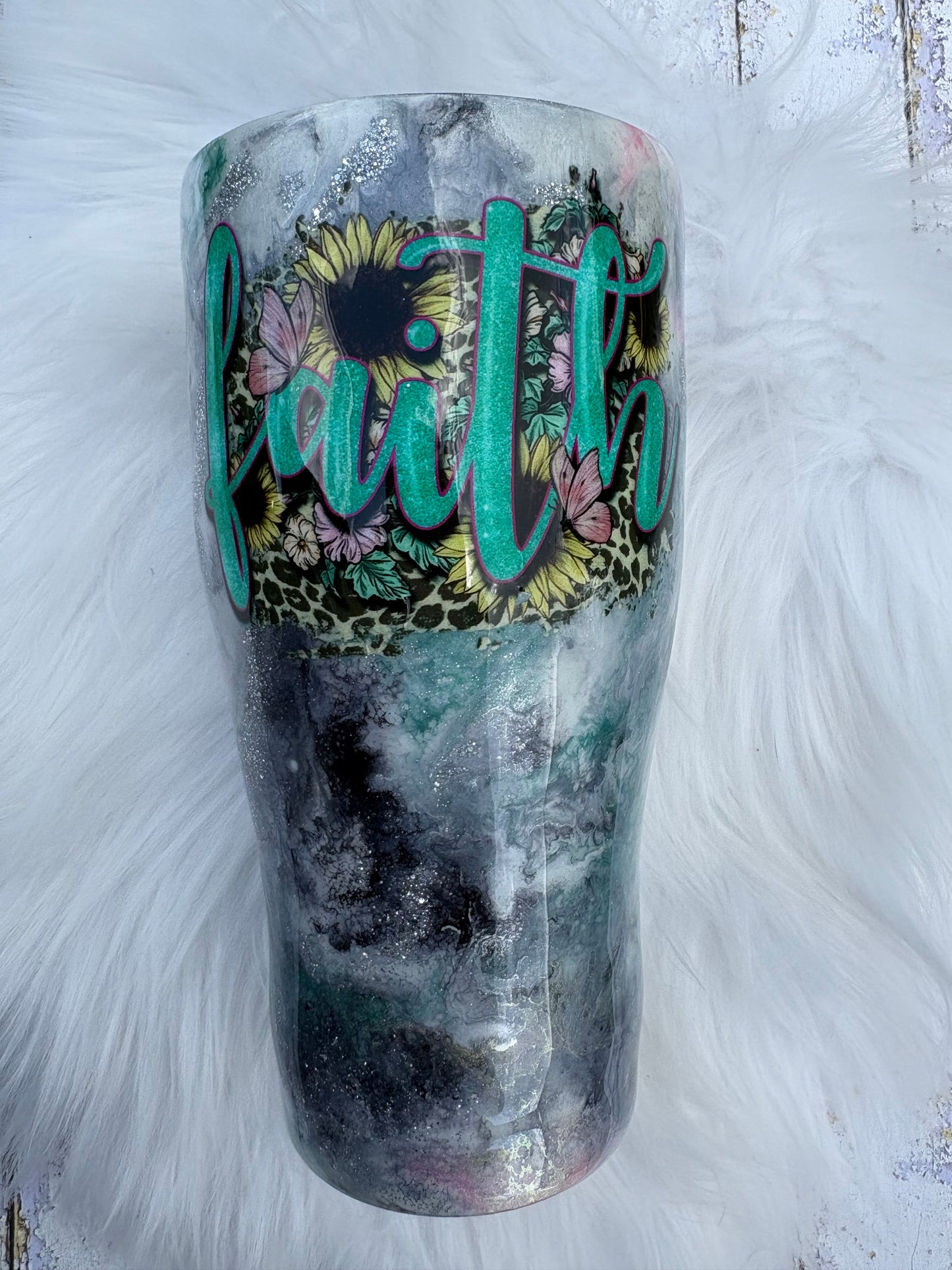 30 oz Modern Curve Faith Tumbler – Marble Epoxy Stainless Steel Cup with Silver Veining | One of a Kind Handmade