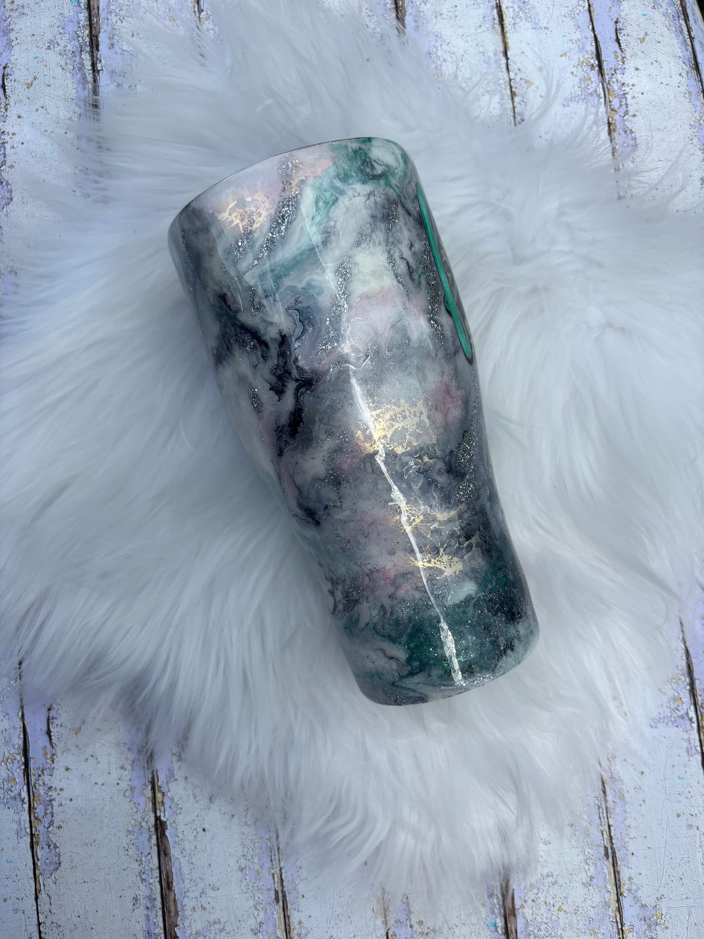 30 oz Modern Curve Faith Tumbler – Marble Epoxy Stainless Steel Cup with Silver Veining | One of a Kind Handmade