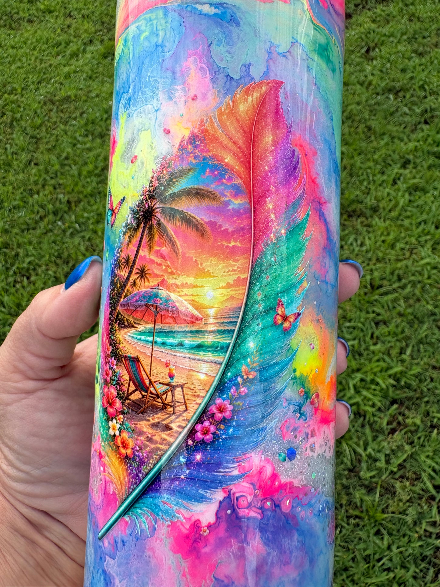 35 oz Tropical Feather & Hibiscus Skinny Tumbler