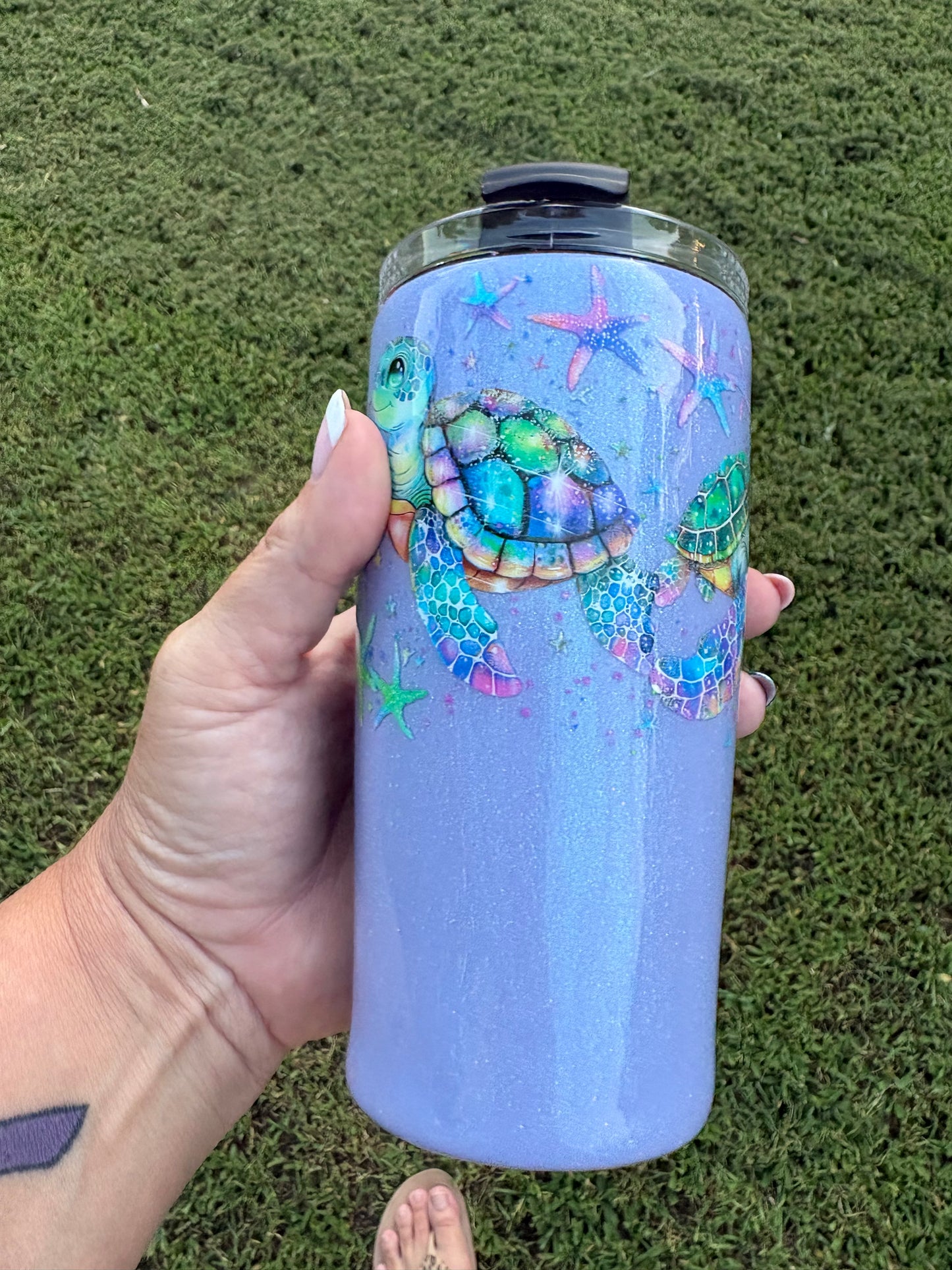 Sun, Sand & State of Mind Sea Turtle Skinny Tumbler | Handmade Beach Tumbler