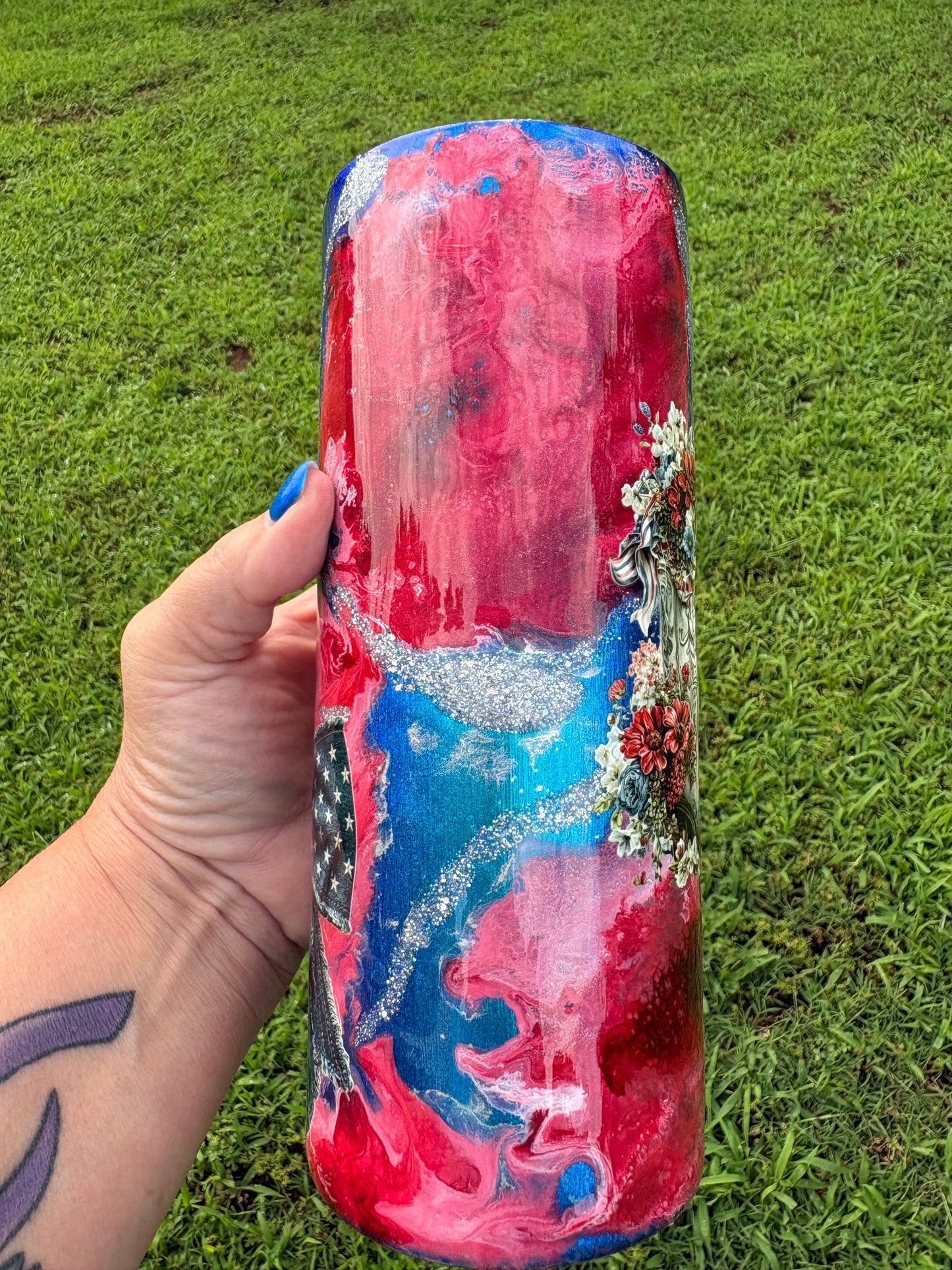30 oz Patriotic Floral Cowboy Boots & Denim Bow Tumbler