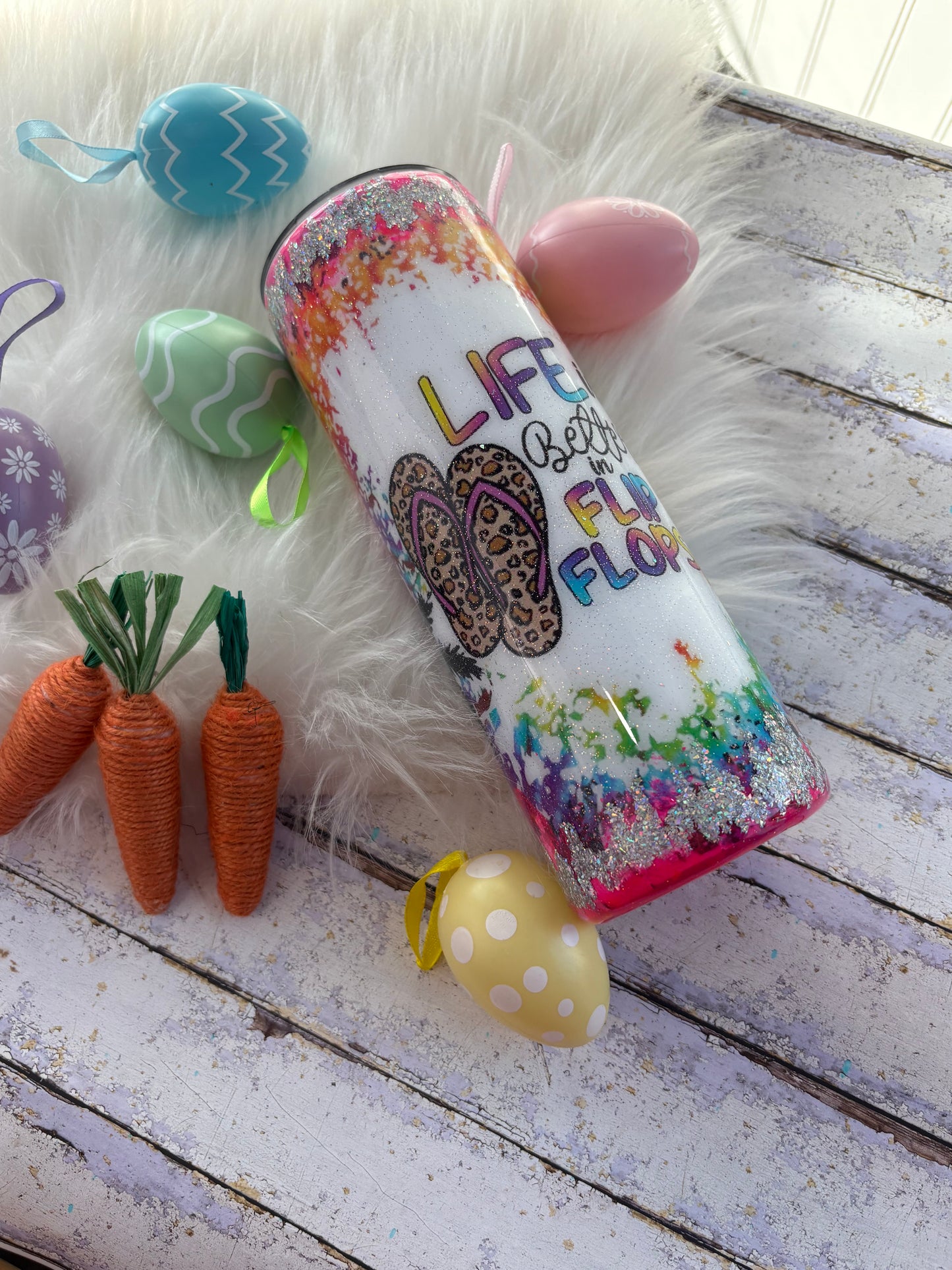 20 oz Life Is Better in Flip Flops Glitter Tumbler