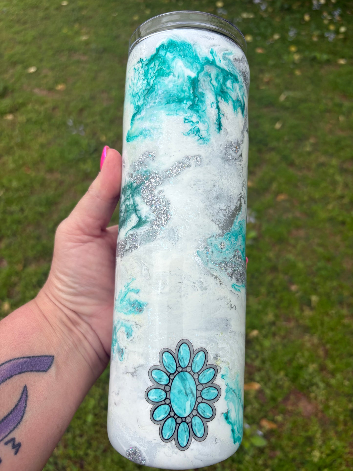 💙✨ 30 oz “Mama” Teal Marble Skinny Straight Tumbler ✨💙