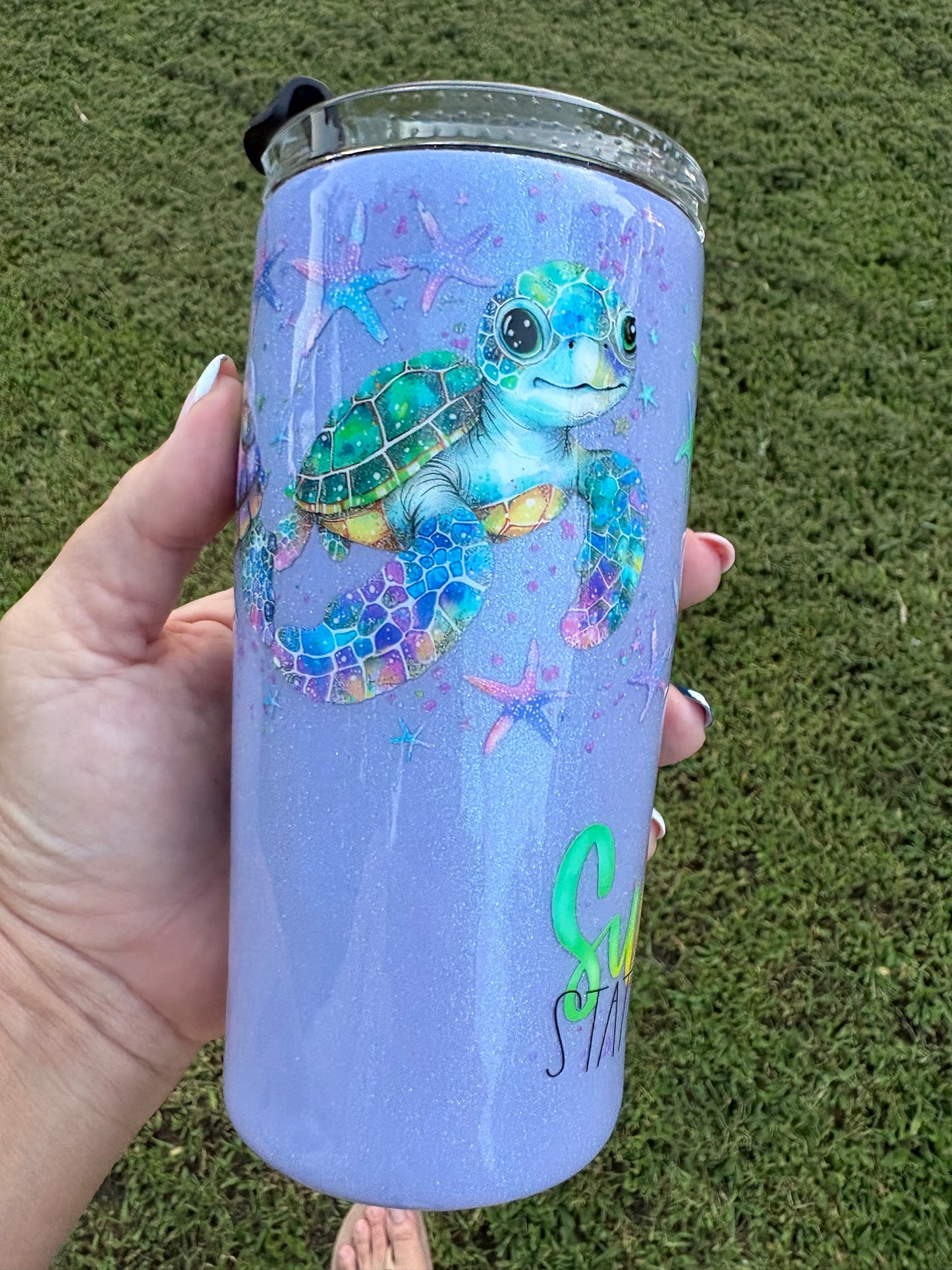 Sun, Sand & State of Mind Sea Turtle Skinny Tumbler | Handmade Beach Tumbler