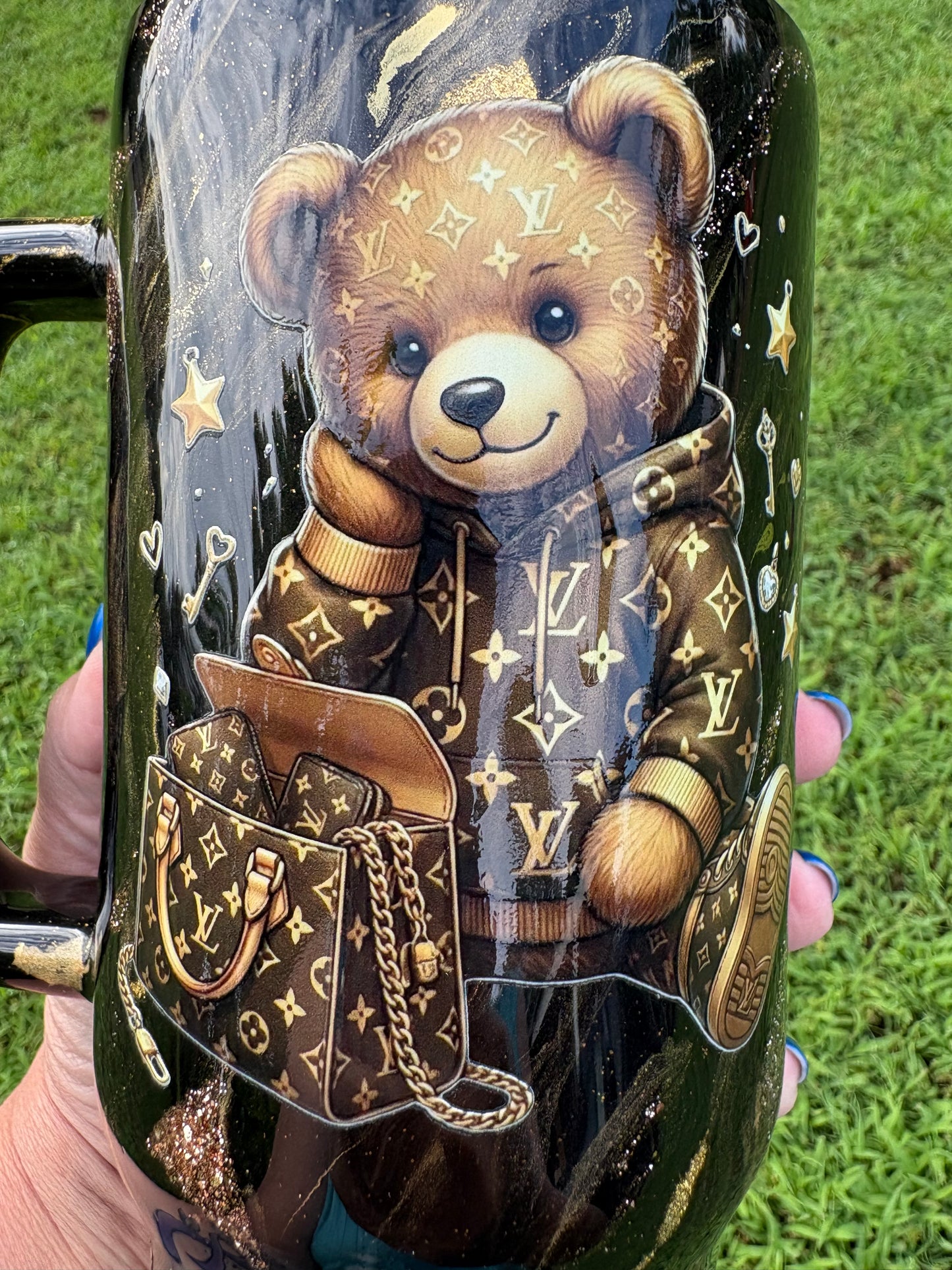40 oz Black & Gold Teddy Bear Handled Tumblers