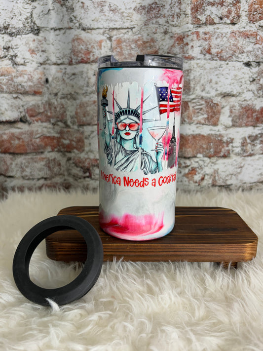 🗽 America Needs a Cocktail – 14oz Glow-in-the-Dark Can Coozie 🍸