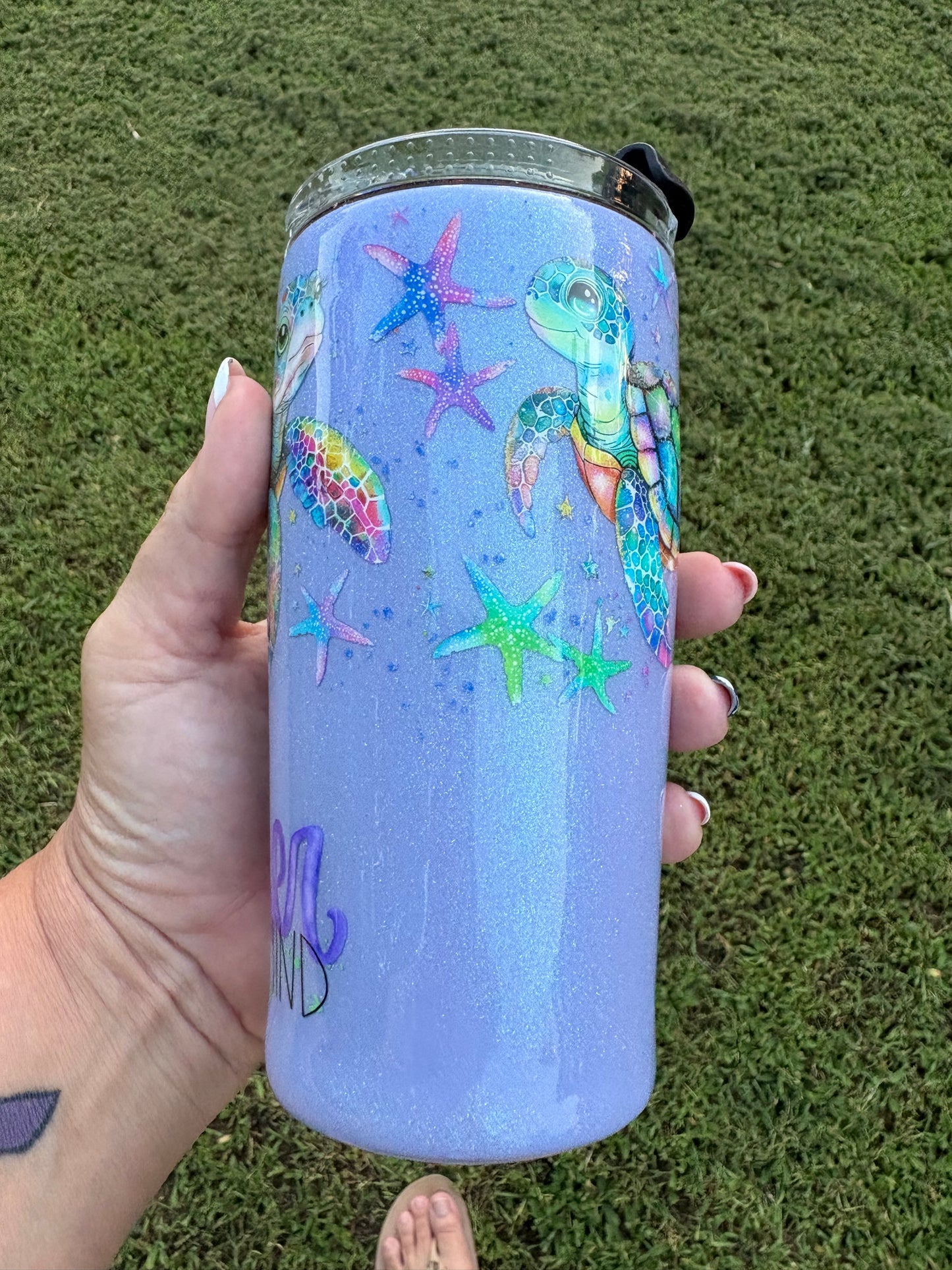 Sun, Sand & State of Mind Sea Turtle Skinny Tumbler | Handmade Beach Tumbler