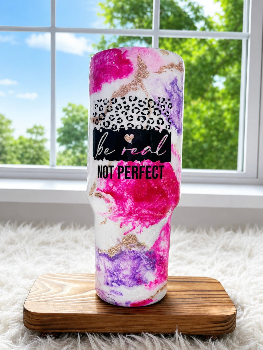 40 oz “Be Real Not Perfect” Handled Tumbler 💖✨
