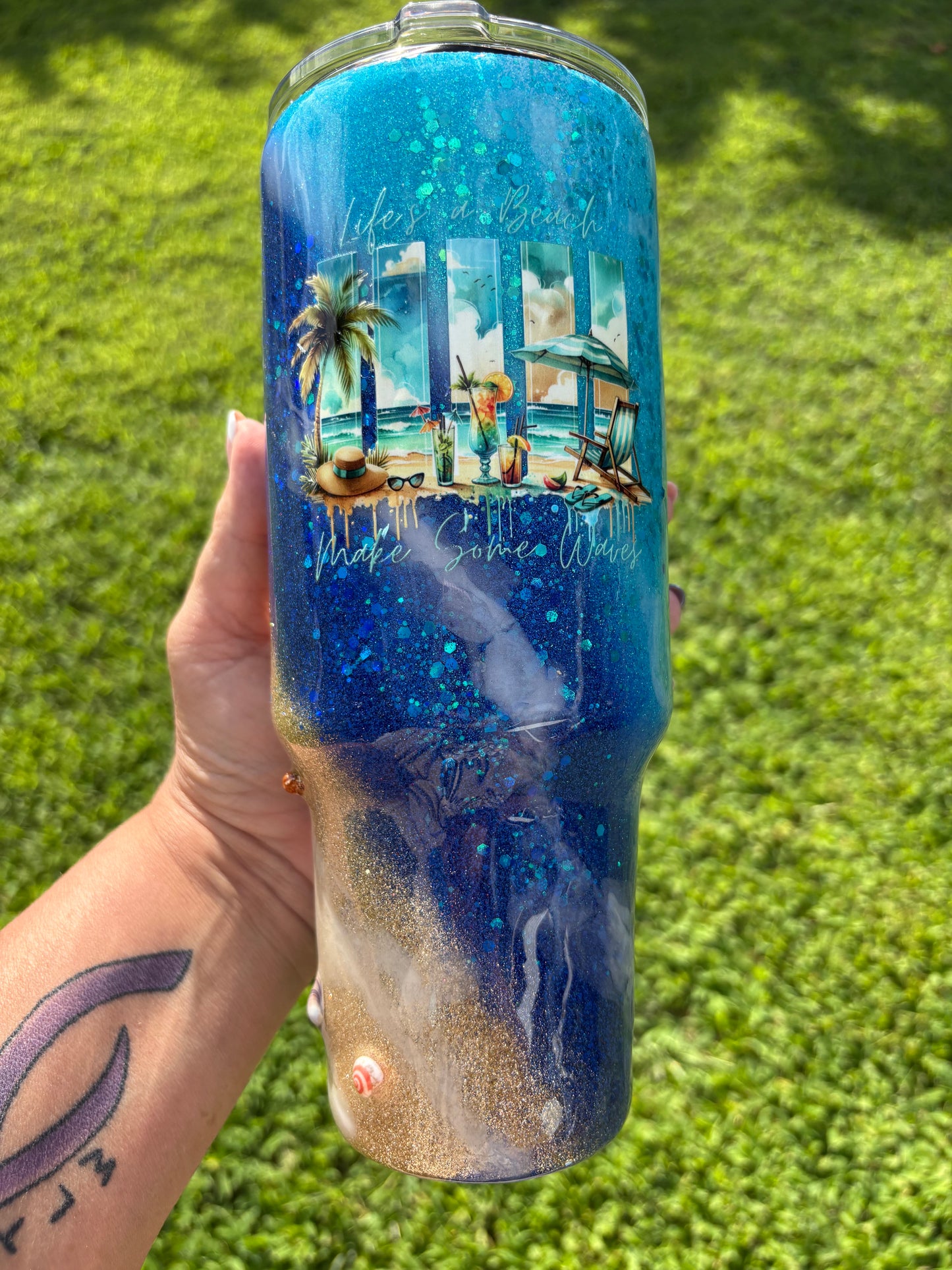 Life’s a Beach Make Some Waves – 40 oz Curved Tumbler