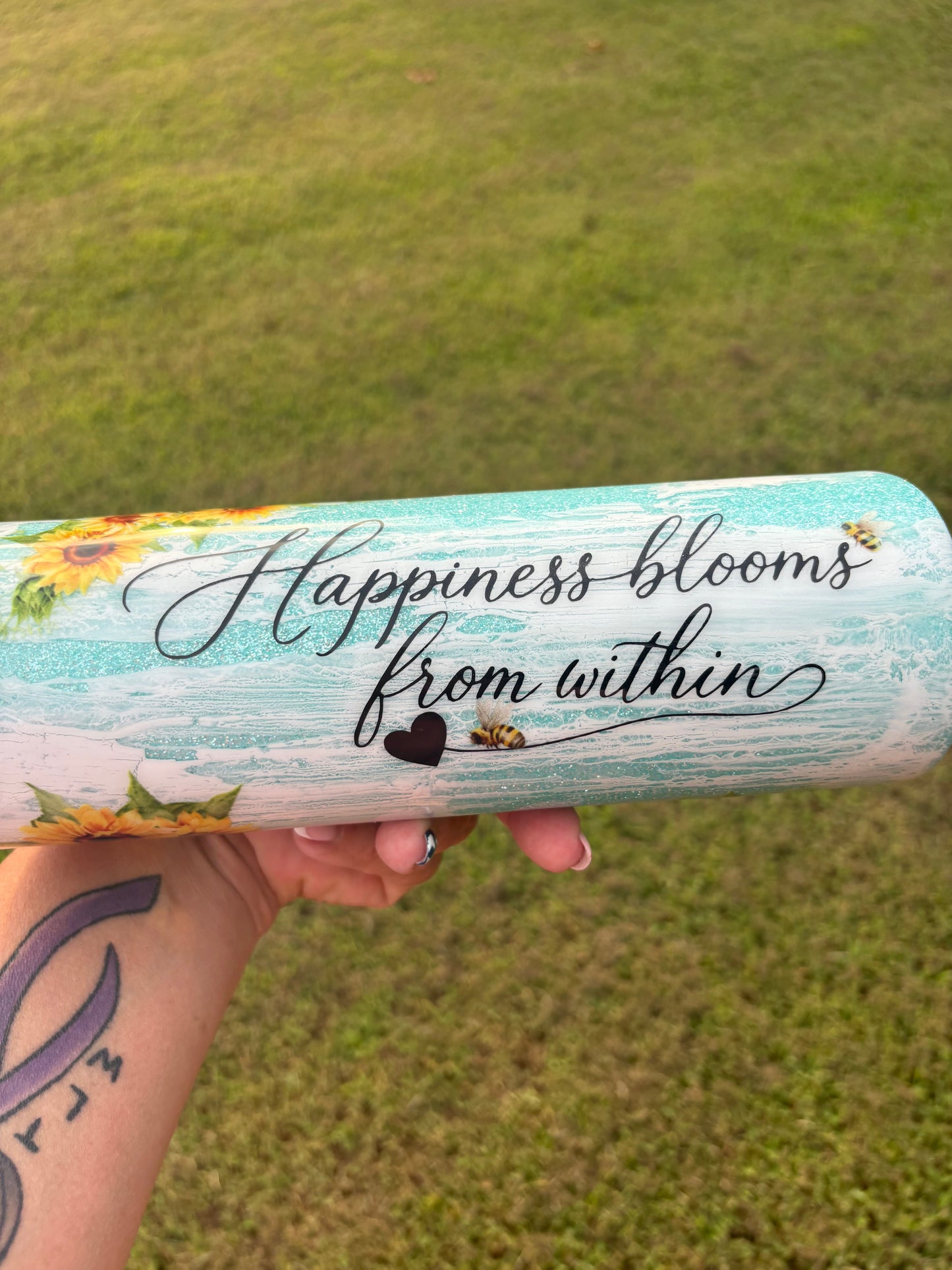 Happiness Blooms From Within | Handmade Handled Tumbler
