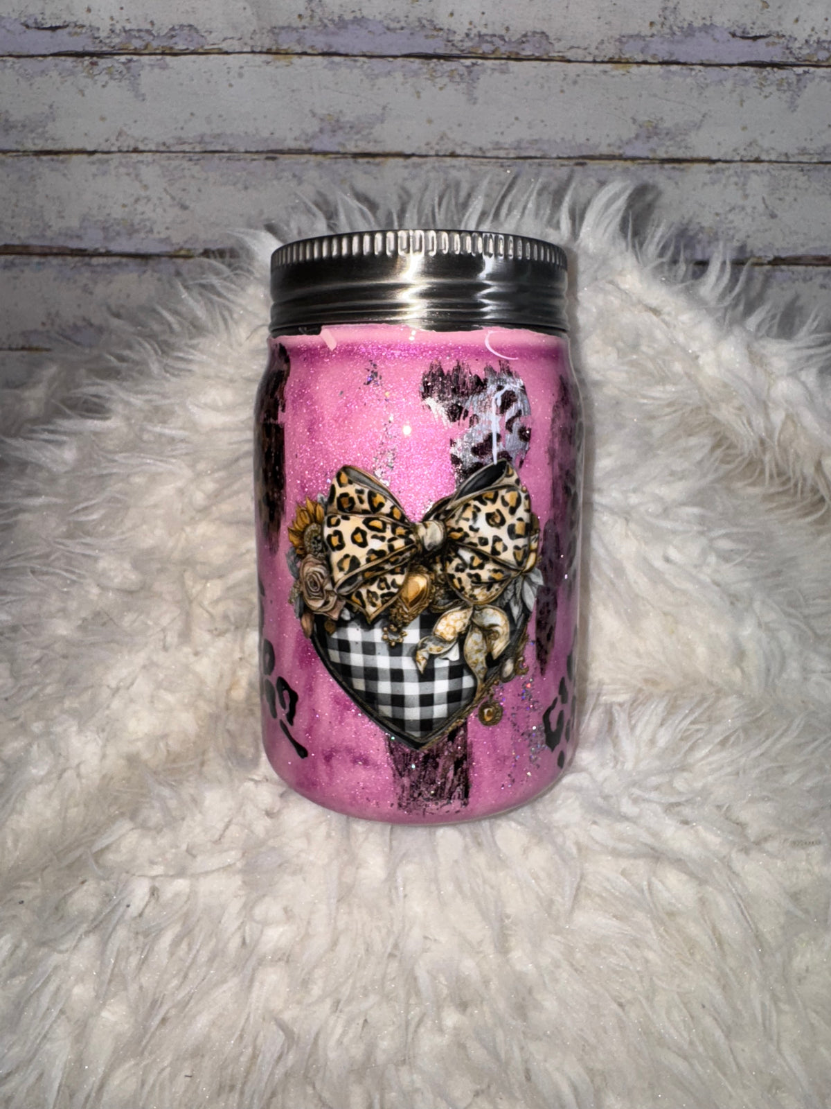 Pink Leopard Cow – 10 oz Stainless Steel Mason Jar Tumbler