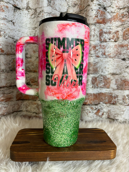 🍉🌞 Summer Vibes Watermelon Tumbler – 40oz of Sweet Sunshine! ✨