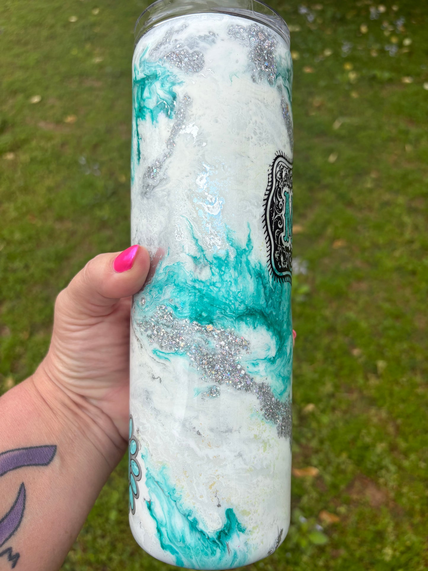 💙✨ 30 oz “Mama” Teal Marble Skinny Straight Tumbler ✨💙