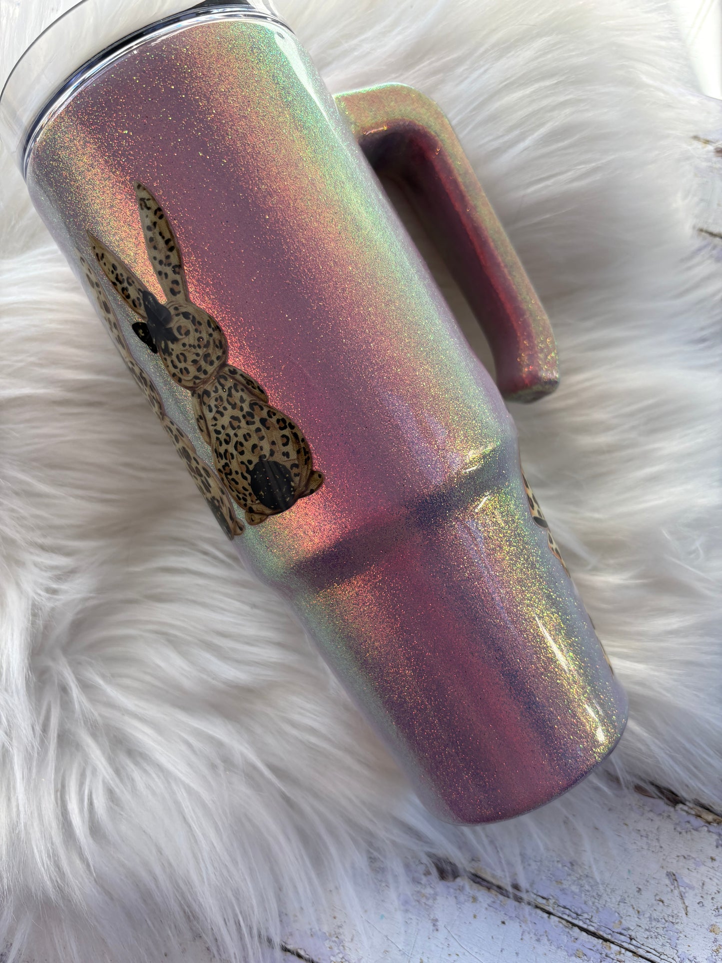Leopard Bunny 30 oz Handled Glitter Tumbler