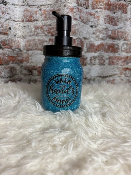 🧼 Wash Your Hands Ya Filthy Animal – 16oz Glass Soap Dispenser 💙