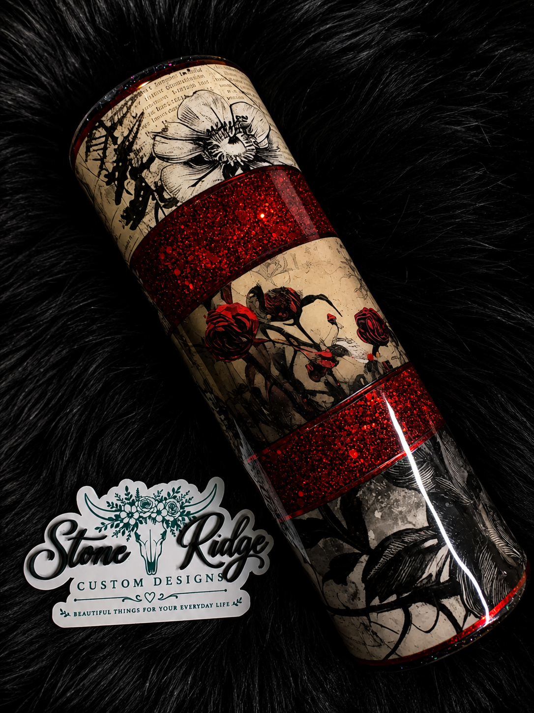 MIDNIGHT ROSES & RAVENS – 30 OZ SKINNY STRAIGHT TUMBLER
