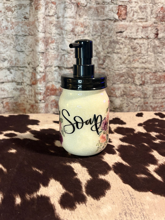 🧼✨ Handmade Glitter Floral Soap Dispenser ✨🧼