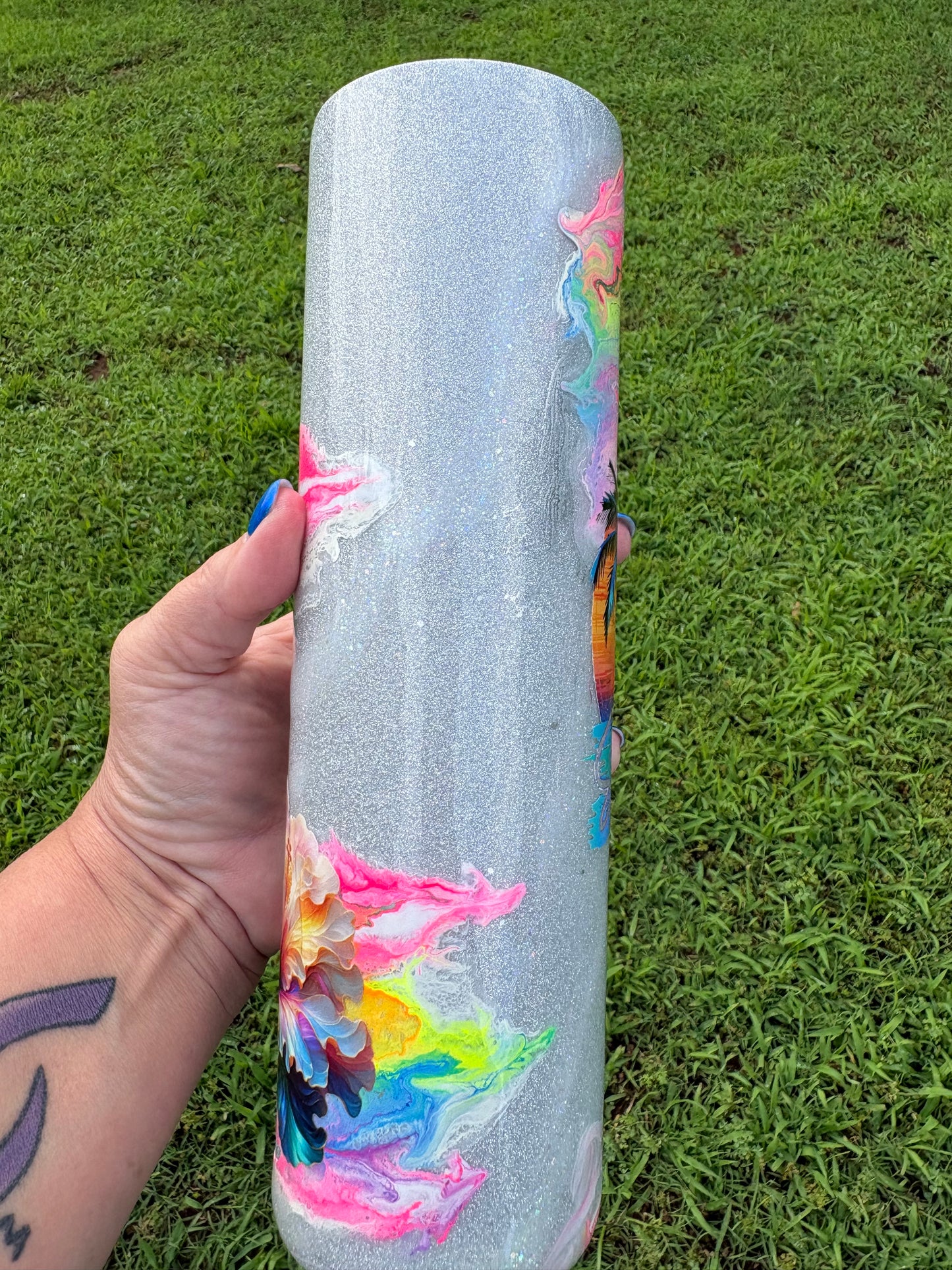 35 oz Tropical Sunset & Rainbow Hibiscus Skinny Tumbler