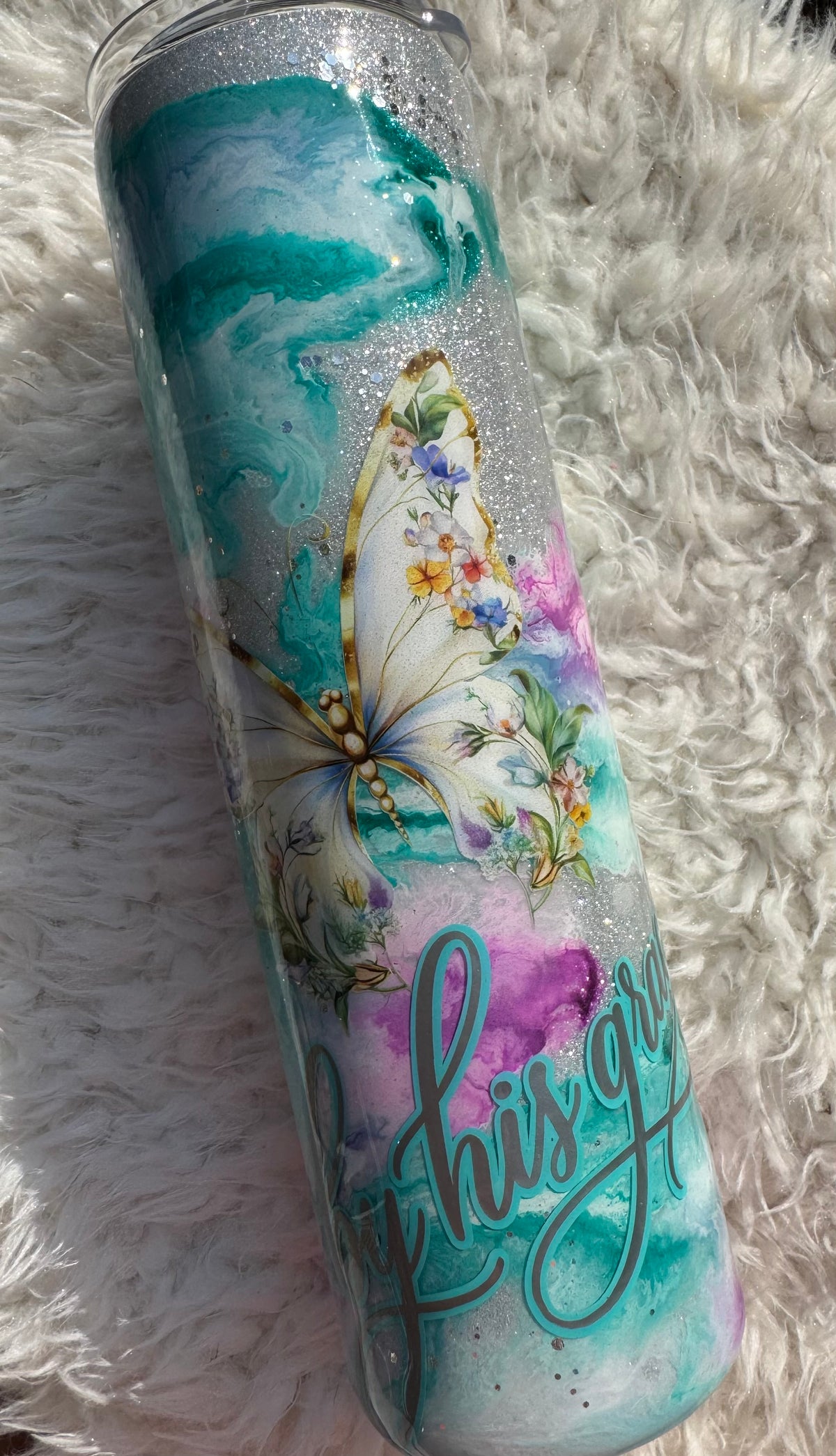 By His Grace Floral Butterfly Tumbler