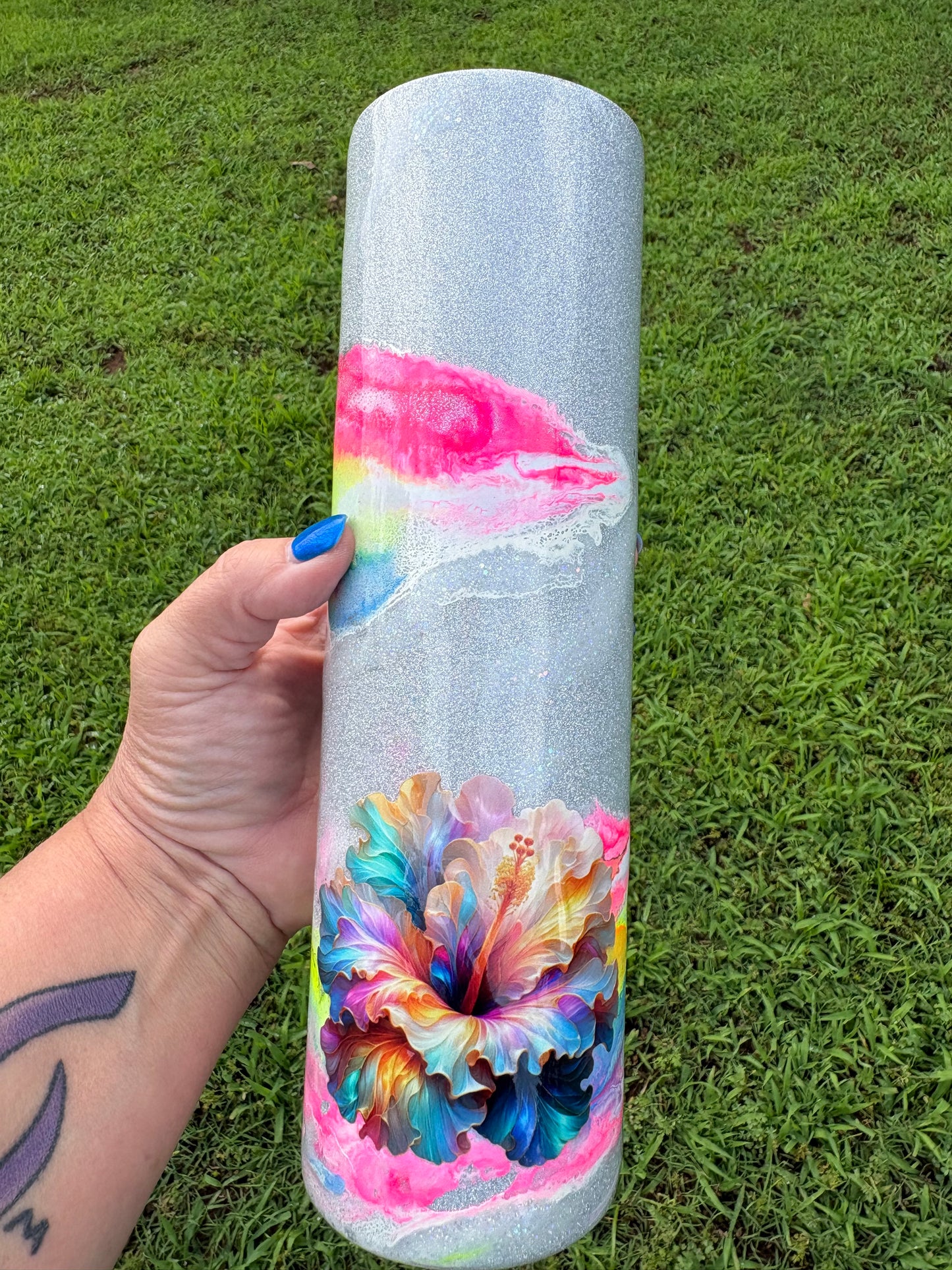 35 oz Tropical Sunset & Rainbow Hibiscus Skinny Tumbler