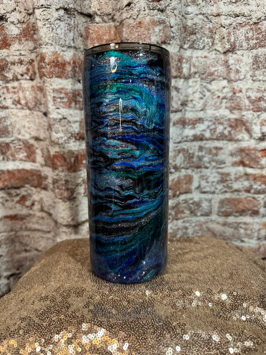 🌊 30 oz Fatty Tumbler – Ocean Wave Glitter Swirl 🌊