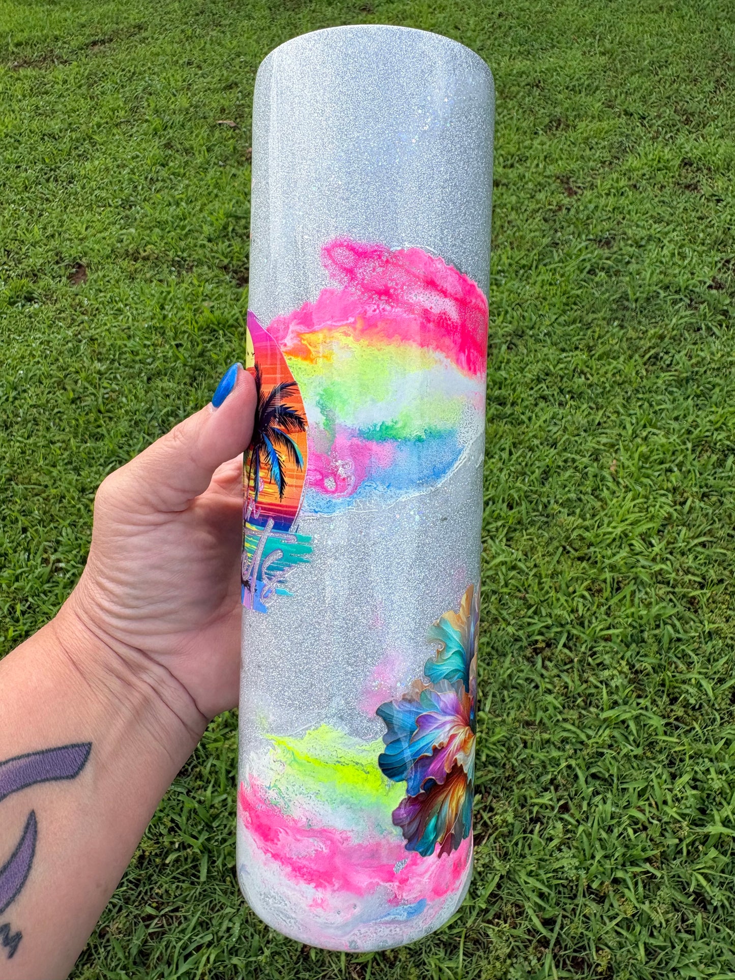 35 oz Tropical Sunset & Rainbow Hibiscus Skinny Tumbler