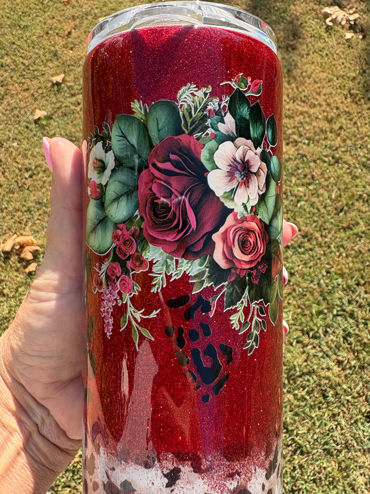 By His Grace Elegant Red Glitter & Leopard Tumbler