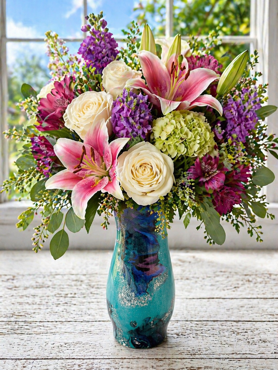 Stunning Handmade Decorative Vase – One of a Kind Teal Shimmer Design