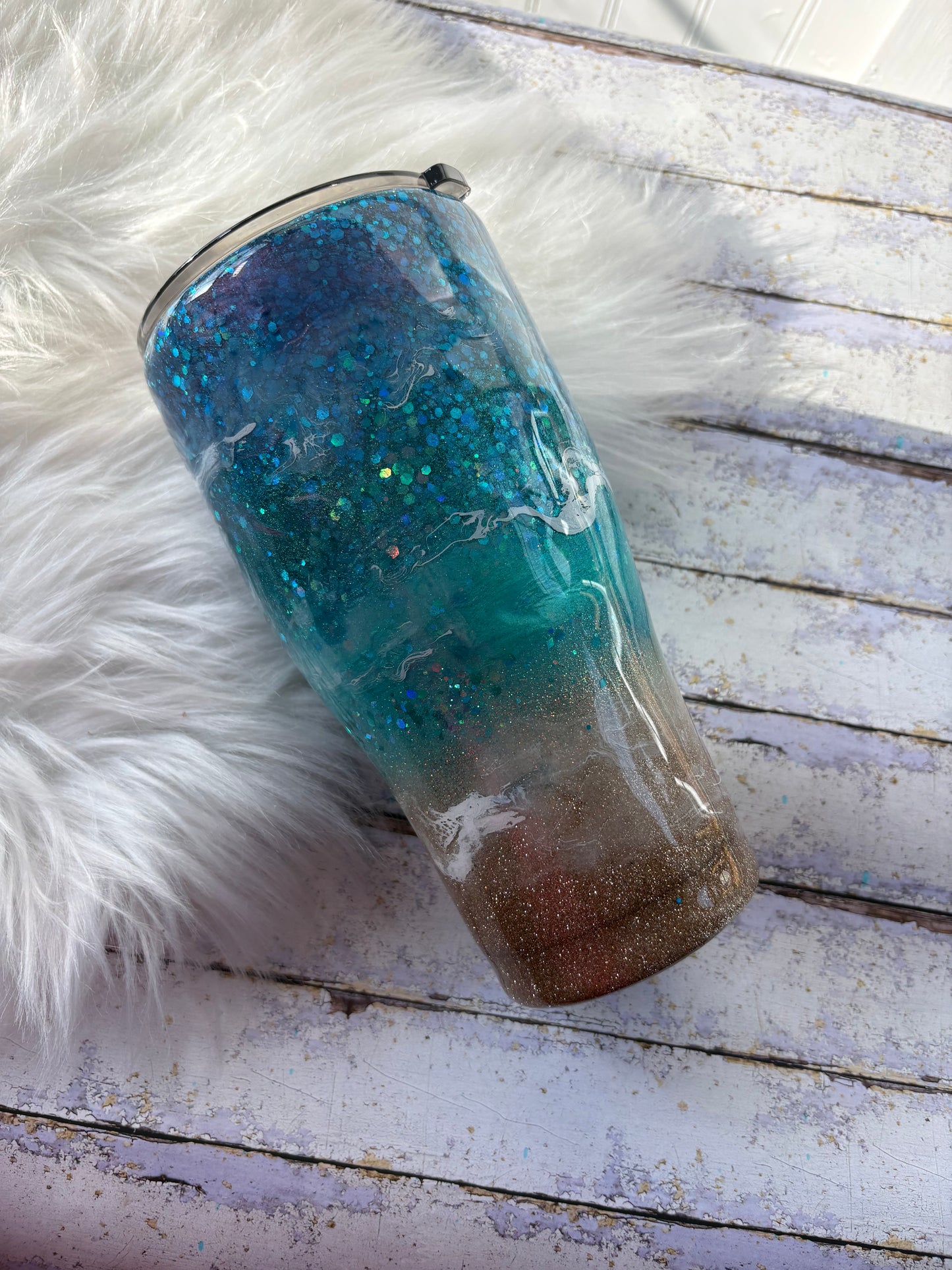 Beach Vibes Glitter Tumbler – 30 oz Coastal Inspired Cup