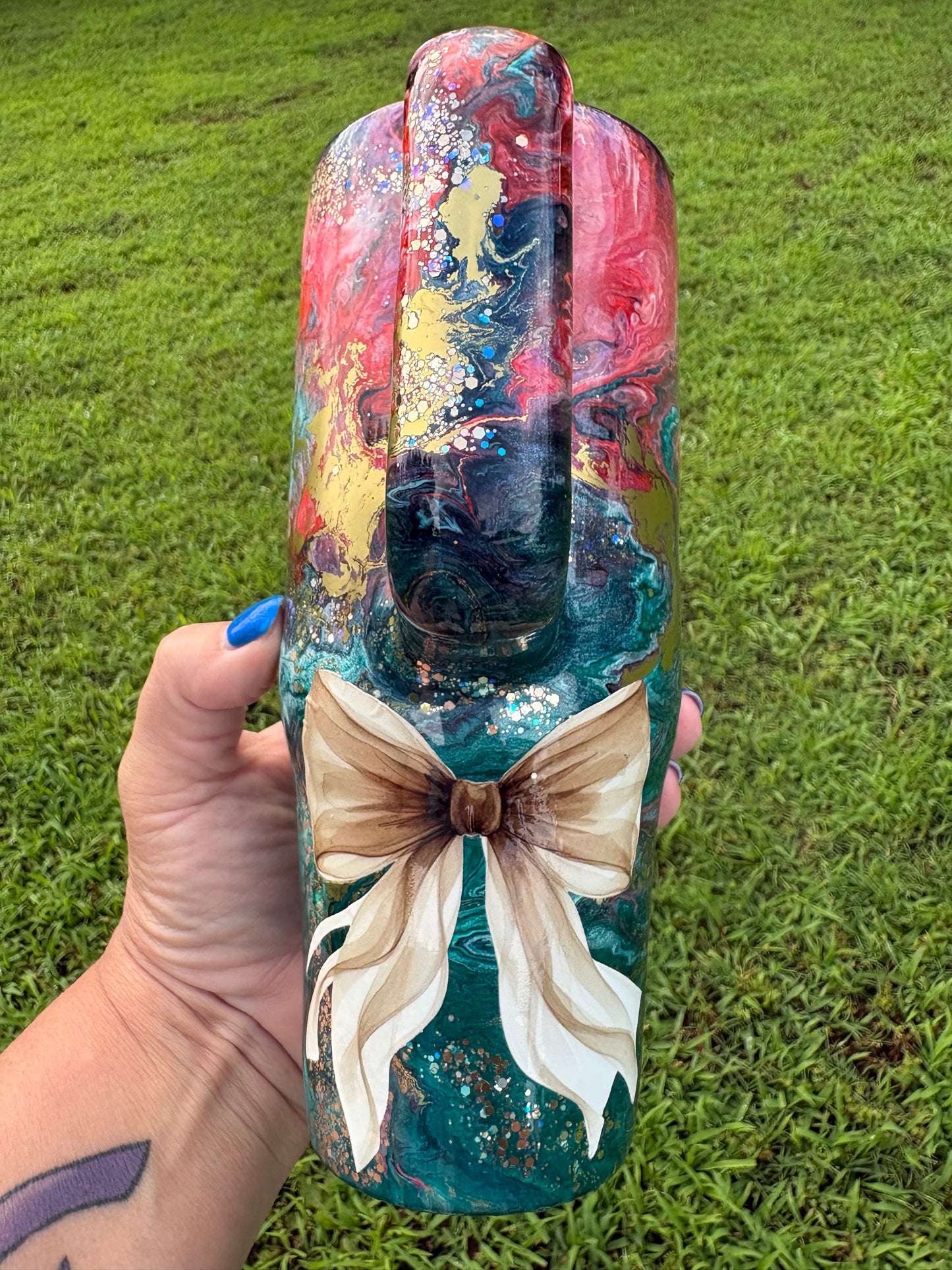 30 oz Handled Winged Turquoise Cross Tumbler