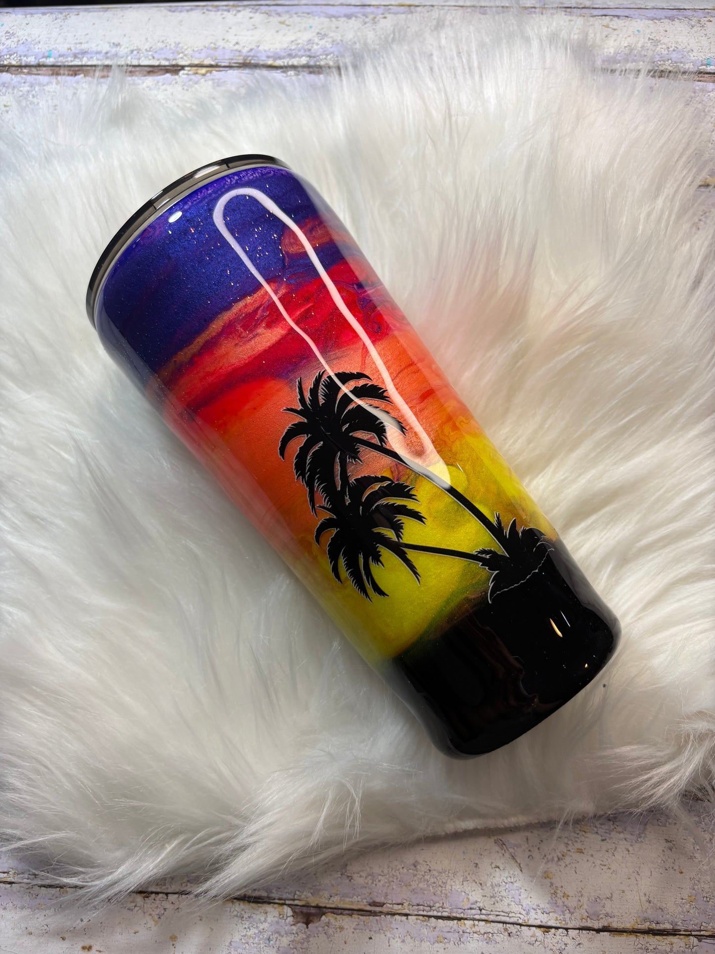 24 oz Tropical Sunset Glitter Tumbler
