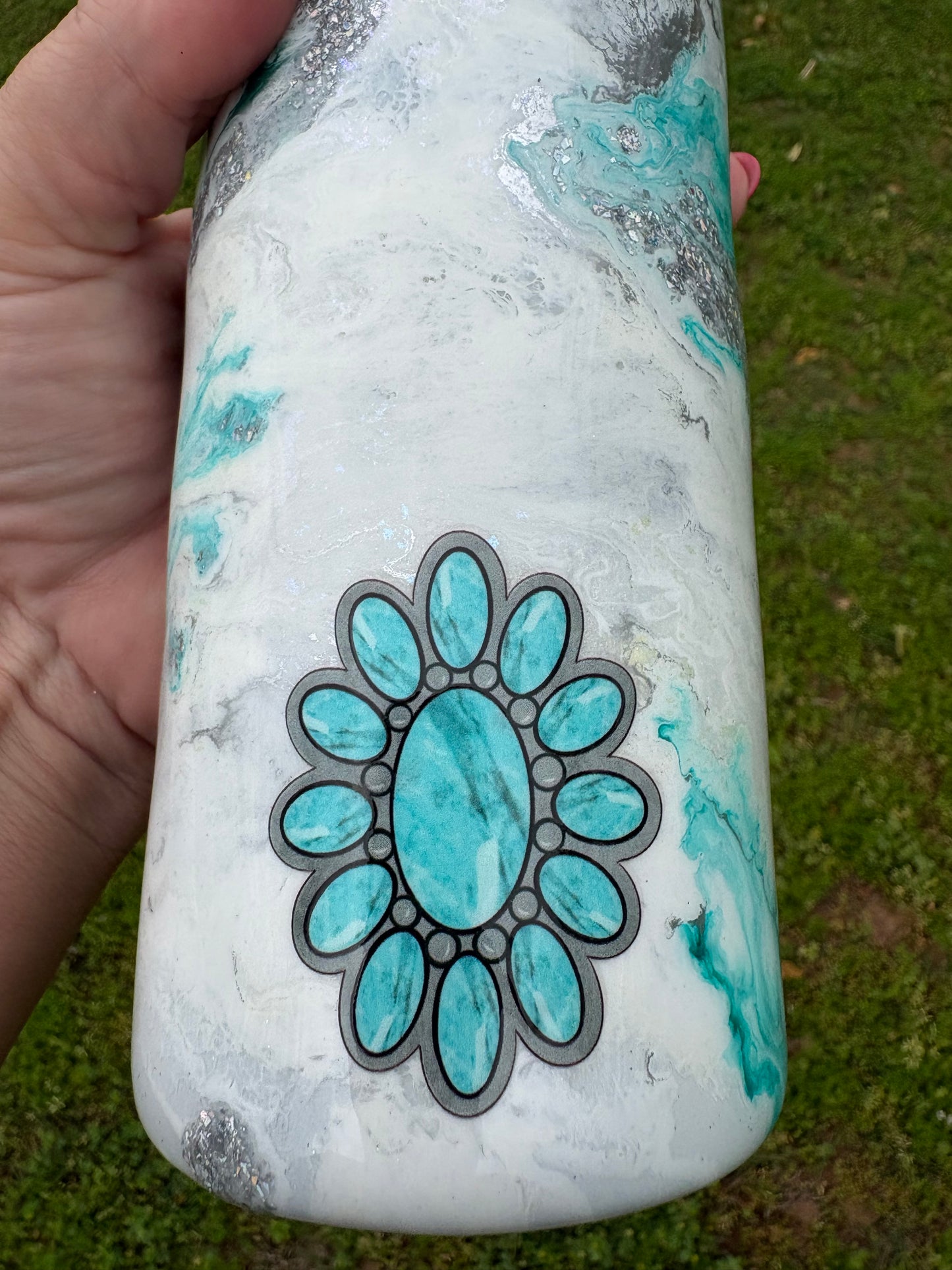 💙✨ 30 oz “Mama” Teal Marble Skinny Straight Tumbler ✨💙